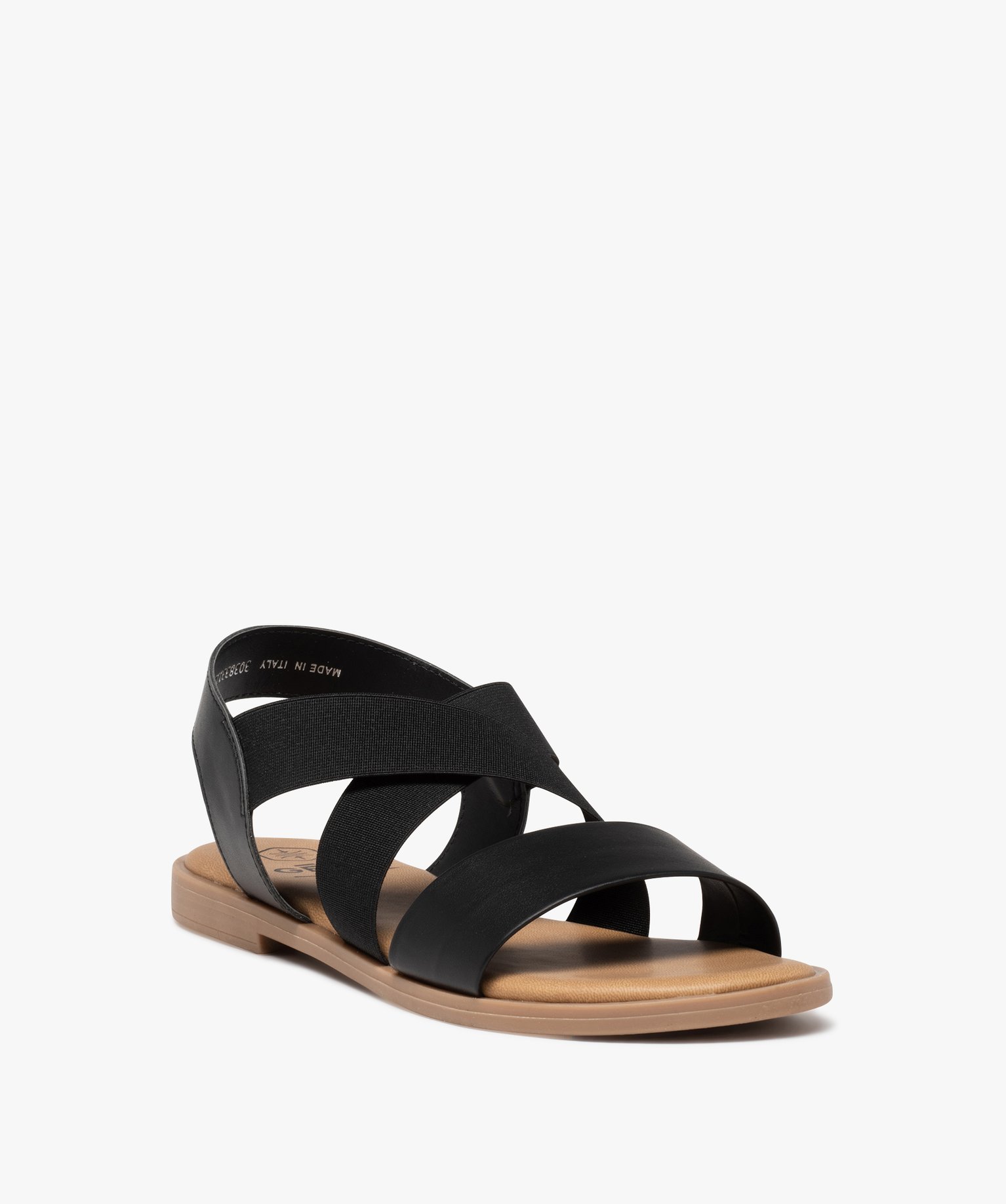 Sandales femme à talon plat et brides élastiques unies noir | GEMO