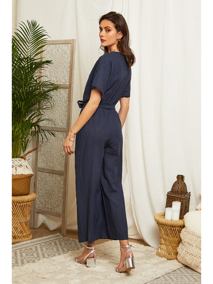 Lin Passion Leinen-Jumpsuit in Dunkelblau günstig kaufen