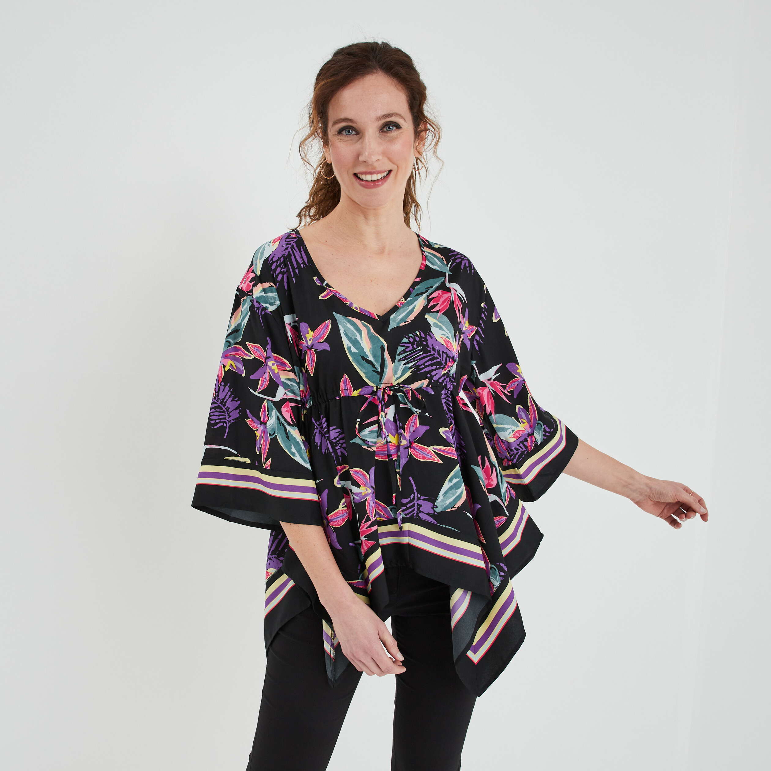Blouse manches 3 4 noir femme | La Halle