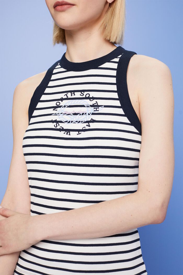 Geripptes Tanktop mit Stickerei und Print