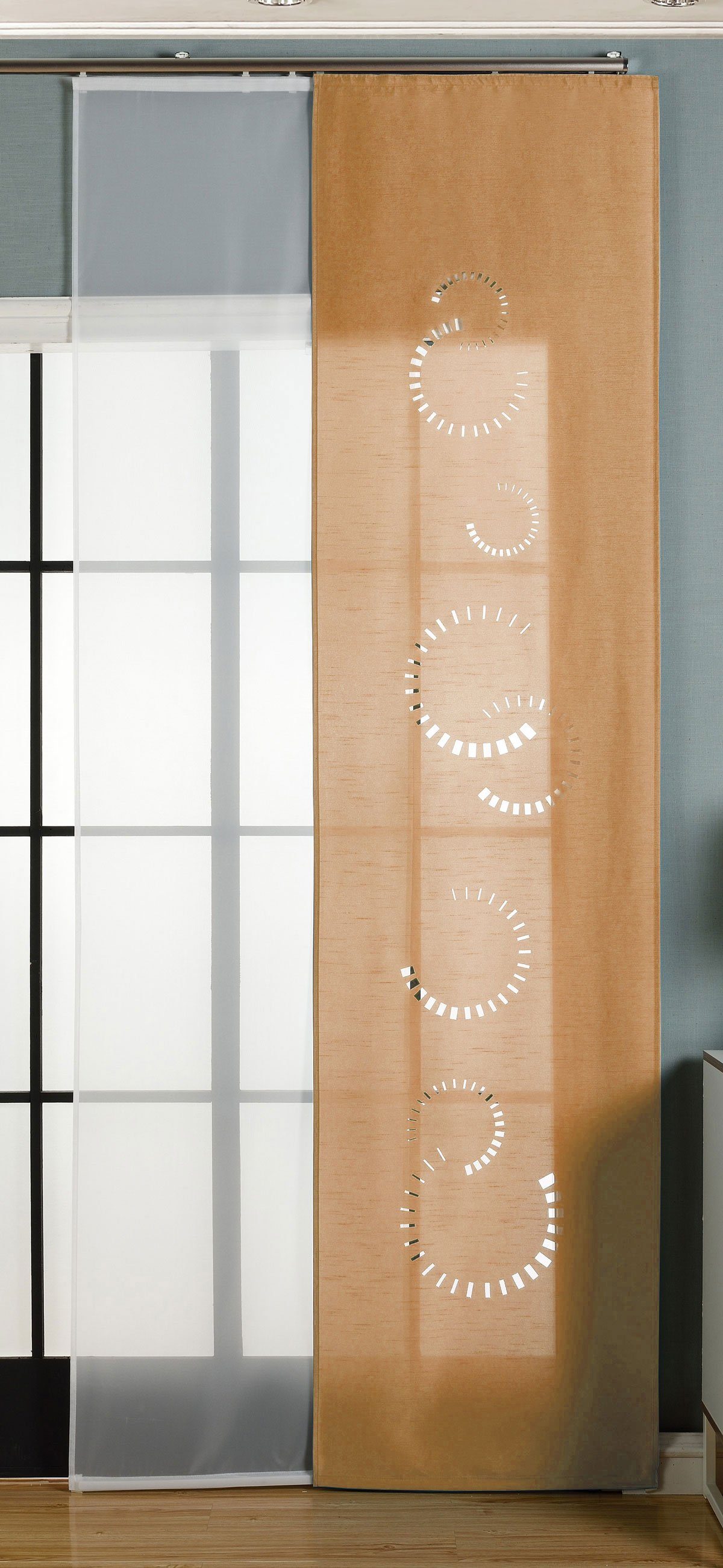 Schiebegardine, Gardinenbox, Klettband (2 St), blickdicht, 2er-Pack Flächenvorhang Lasercut 1656100