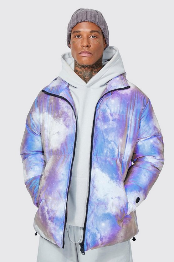 Steppjacke mit reflektierendem Print und Kapuze