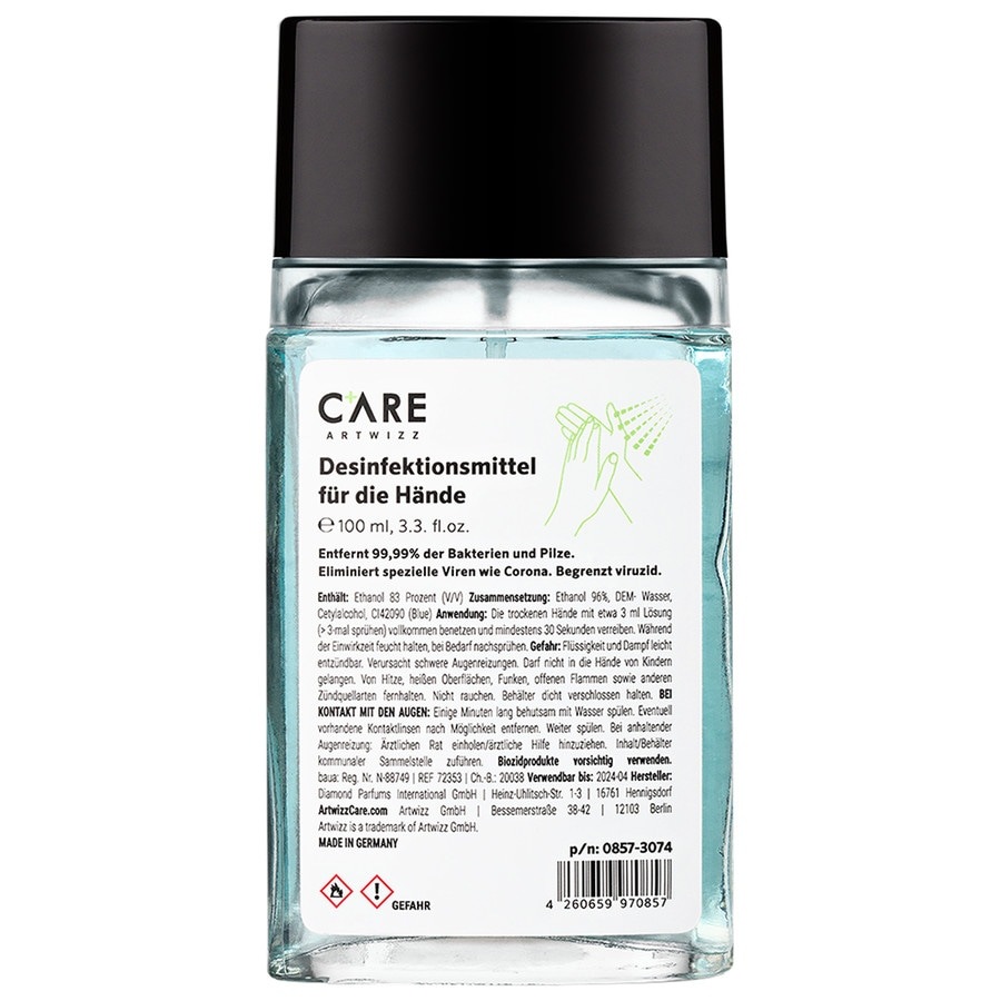 Desinfektionsmittel für Hände - Glasflasche mit Sprühkopf