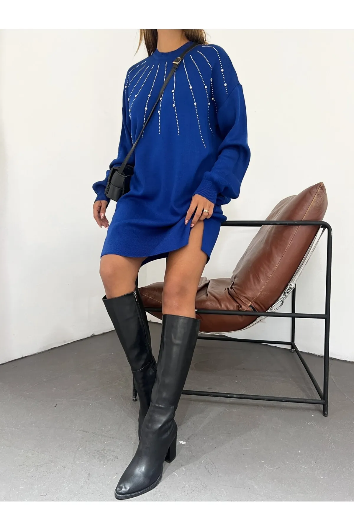 Modamorfo  Stricktunika mit Steinmuster und Schlitz