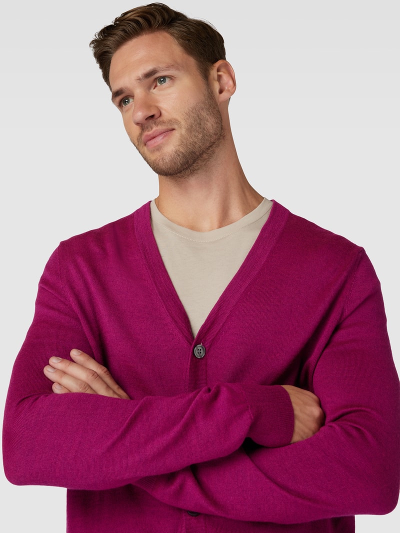 Strickjacke mit V-Ausschnitt und Knopfleiste in pink meliert