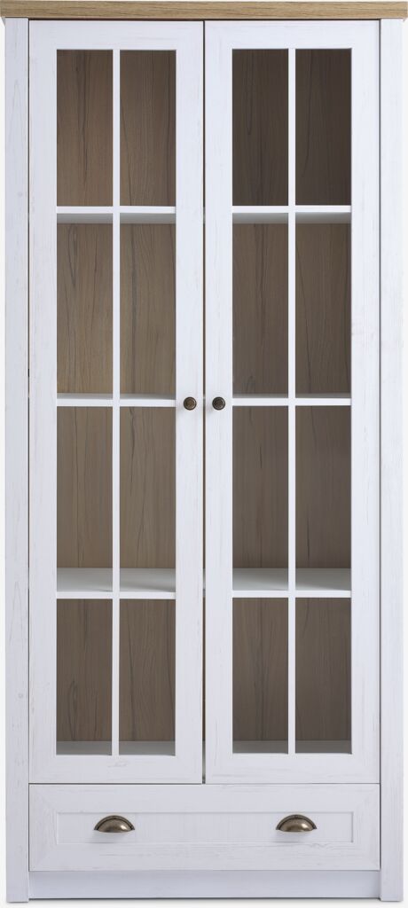 MARKSKEL Vitrina MARKSKEL 2 portas 1 gaveta branco/carvalho
