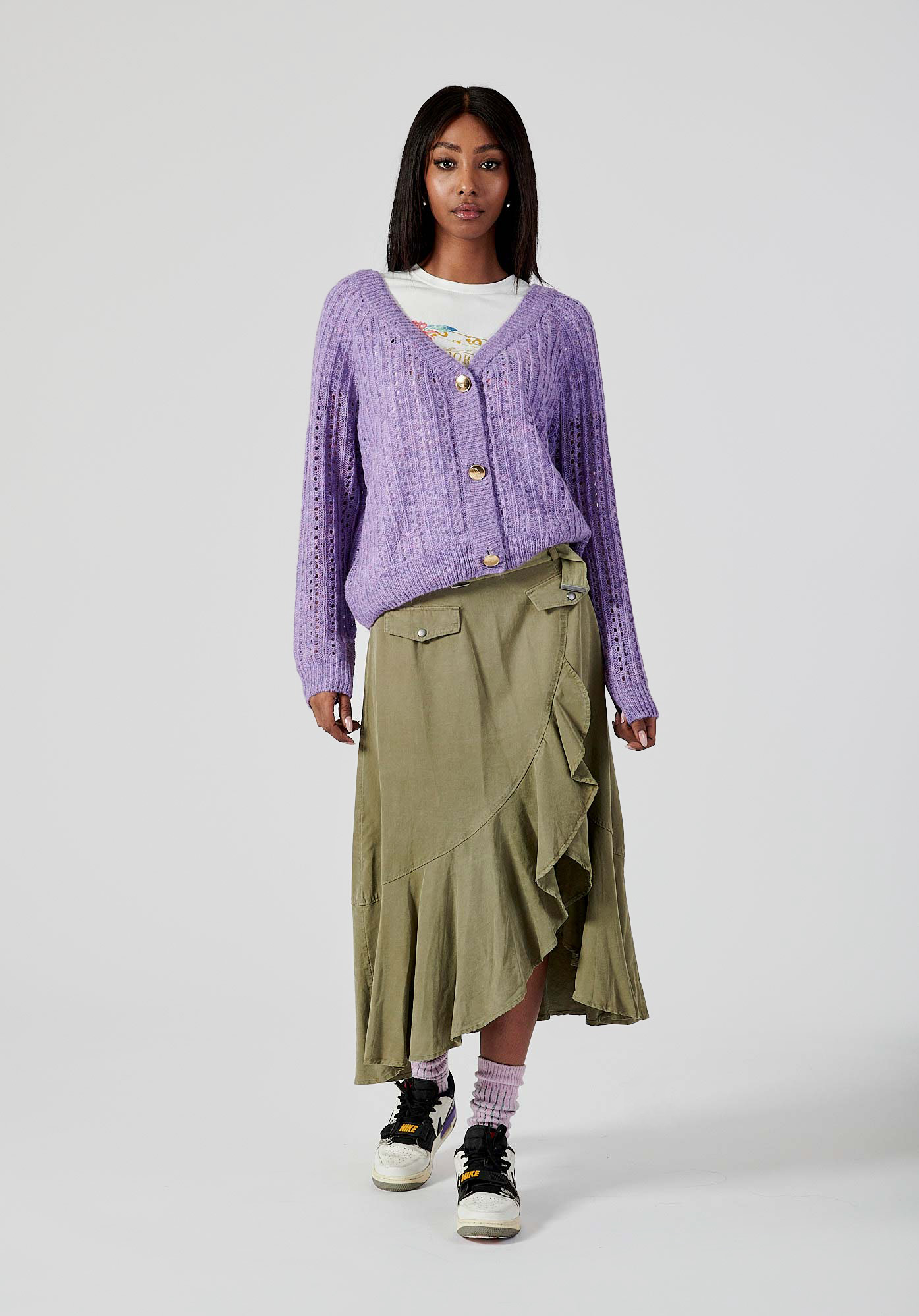 FINUS  Gilet lila ajouré femme