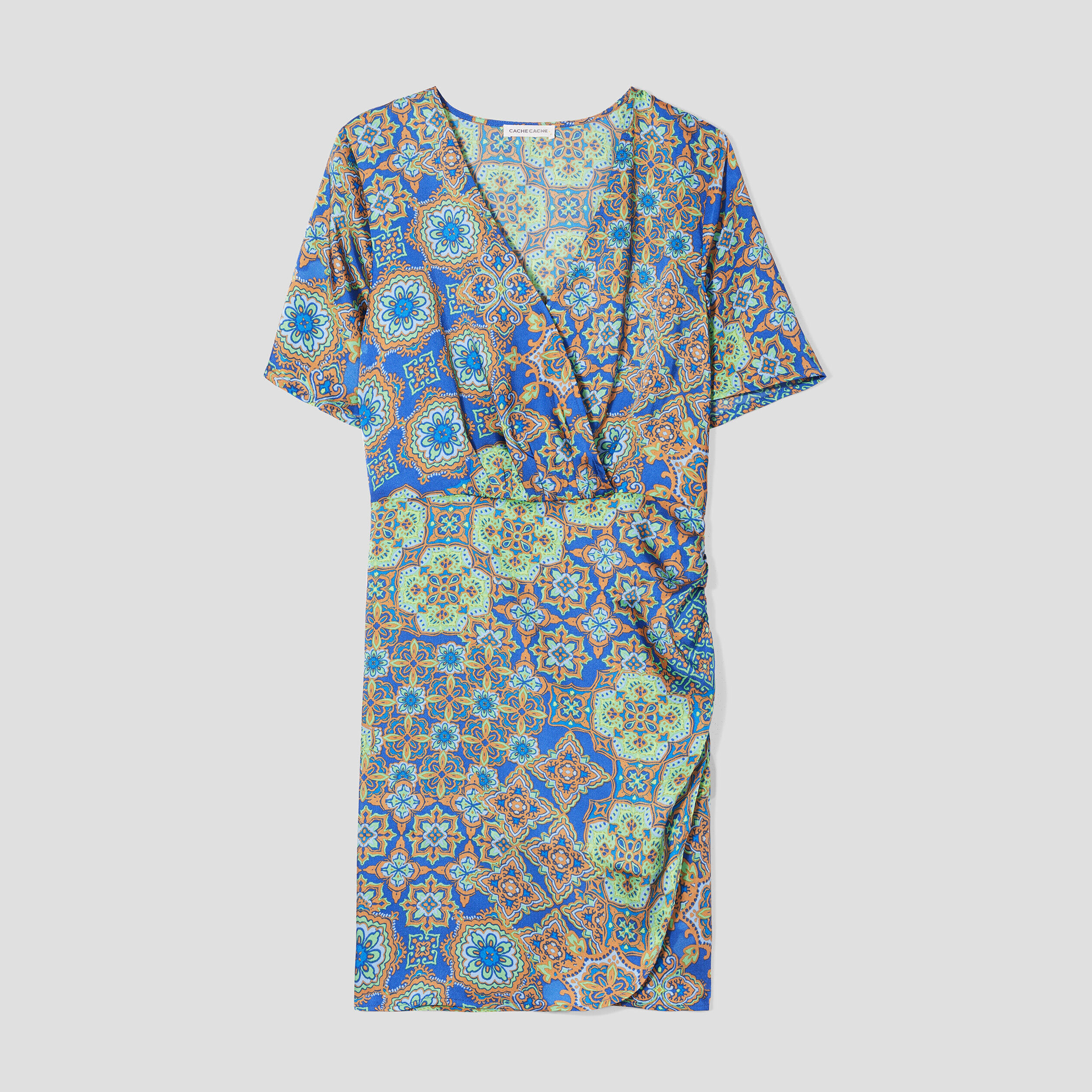 Robe droite drapée satin bleu roi femme | Cache Cache