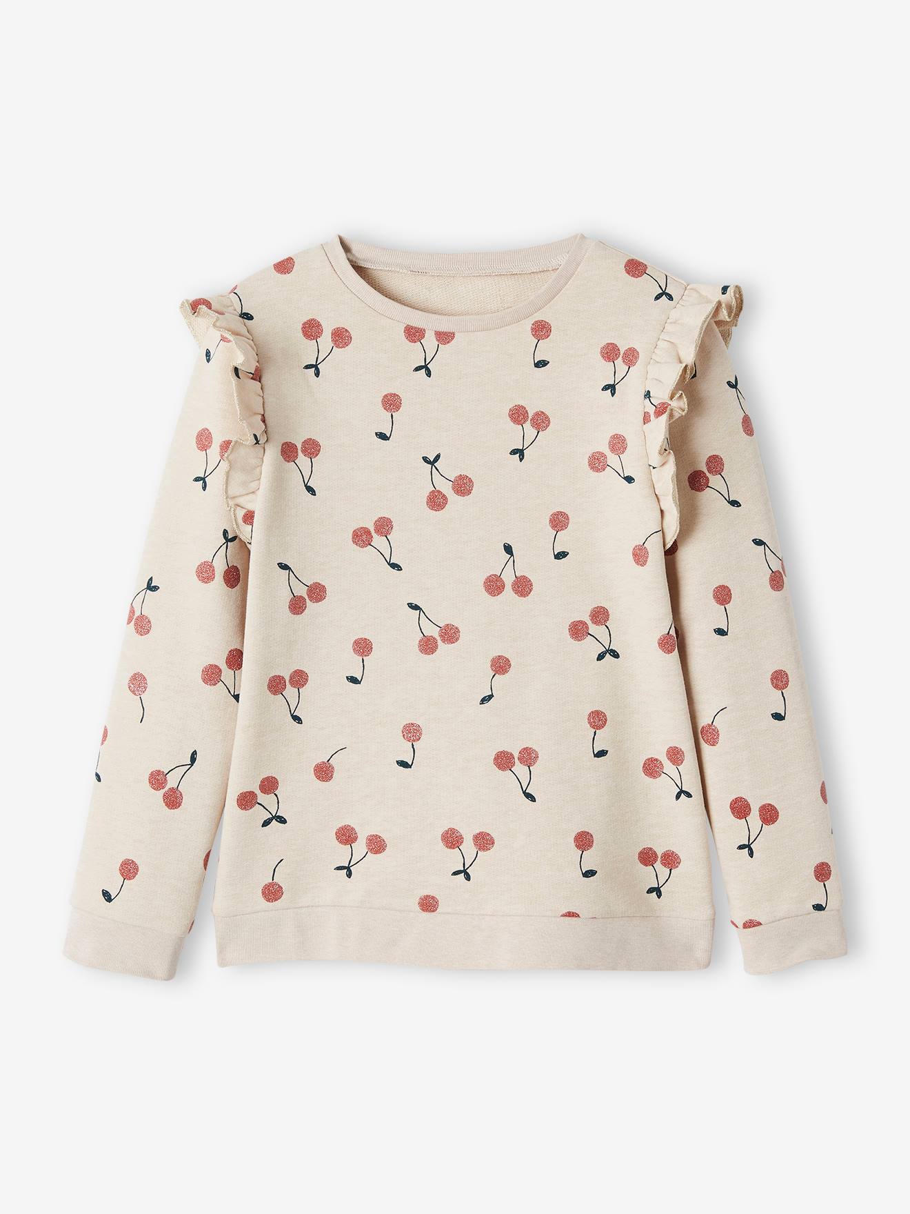 Sweat à volants fille détails fantaisie encre imprimé