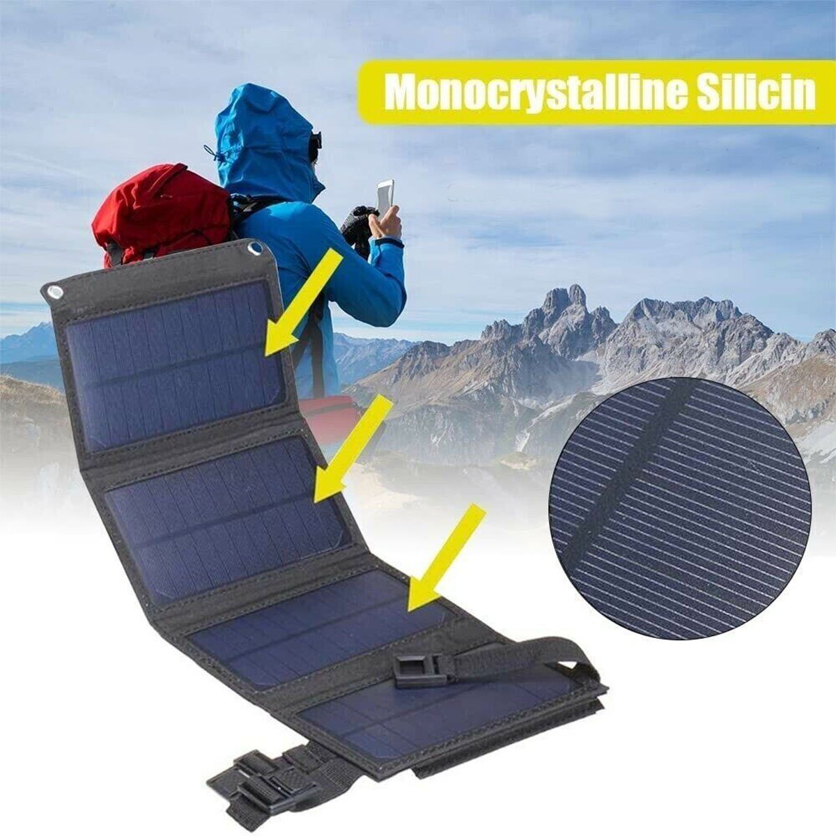 oyajia Solarmodul Faltbare 30W/50W Solarladegerät mit 4 Solarmodul, Tragbar, Wasserdichte IP67, Tragbares USB-Ladegerät für Outdoor-Camping Wandern