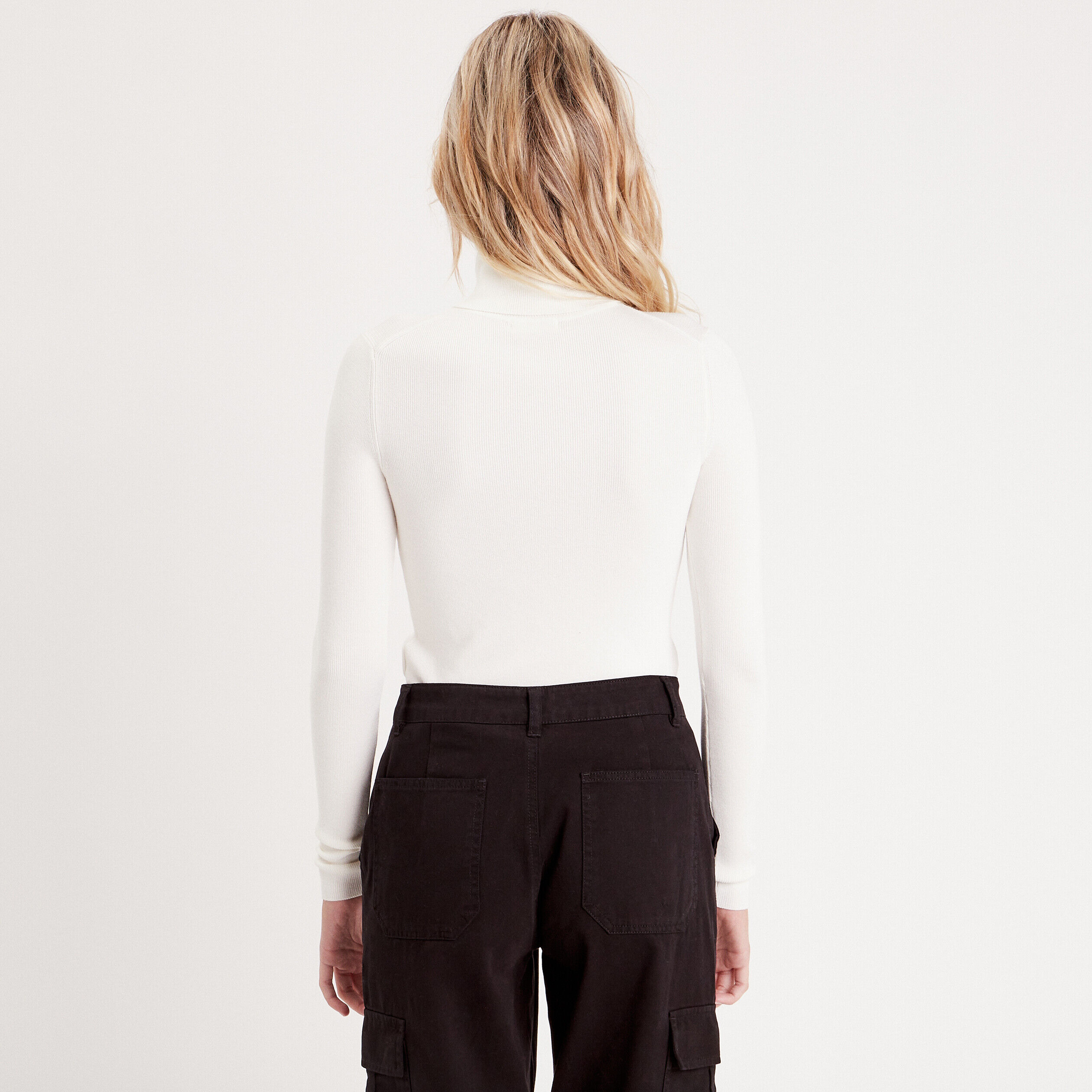 Pull côtelé col roulé ecru femme | Cache Cache