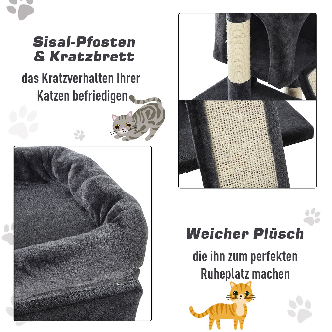 PawHut Katzenbaum Katzenkratzbaum Katzenbaum mit Sisalsäulen Dunkelgrau