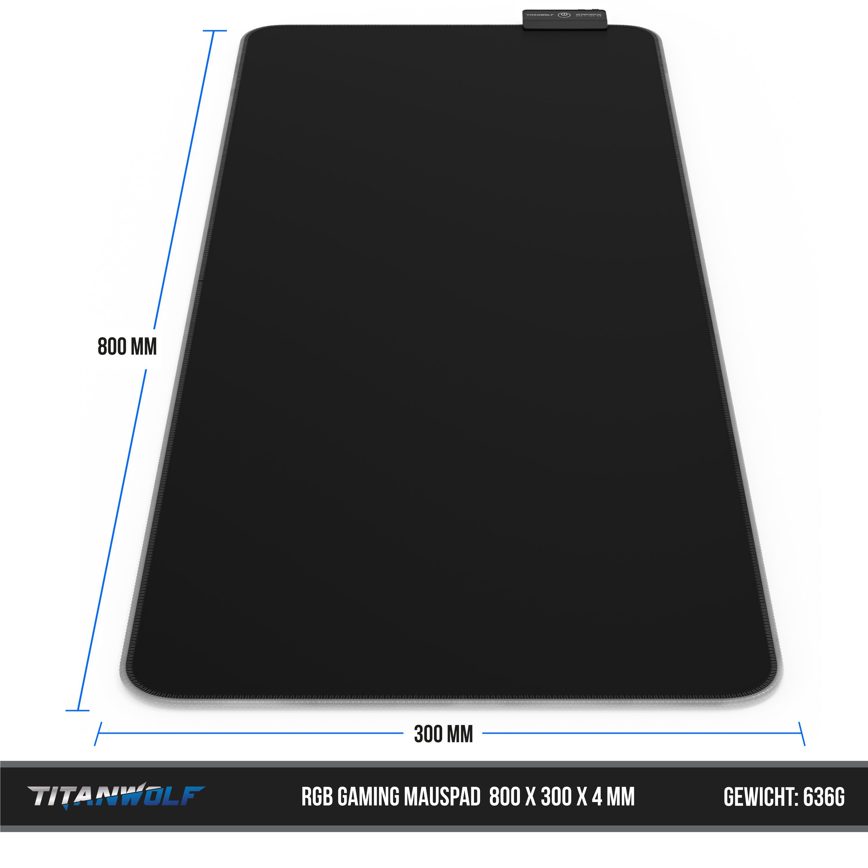 Titanwolf Gaming Mauspad, RGB Mousepad XL, 800 x 300 mm, verbessert Präzision & Geschwindigkeit