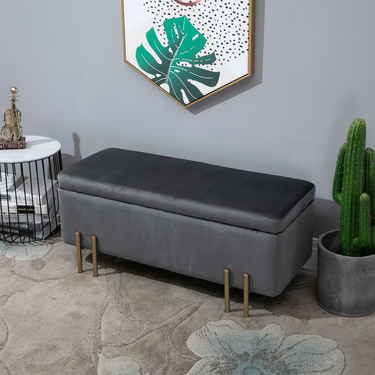 HOMCOM Sitzbank, Polsterbank mit Stauraum, Truhenbank, Stoff, Metall, Schaumstoff, Dunkelgrau, 100 x 40 x 42 cm
