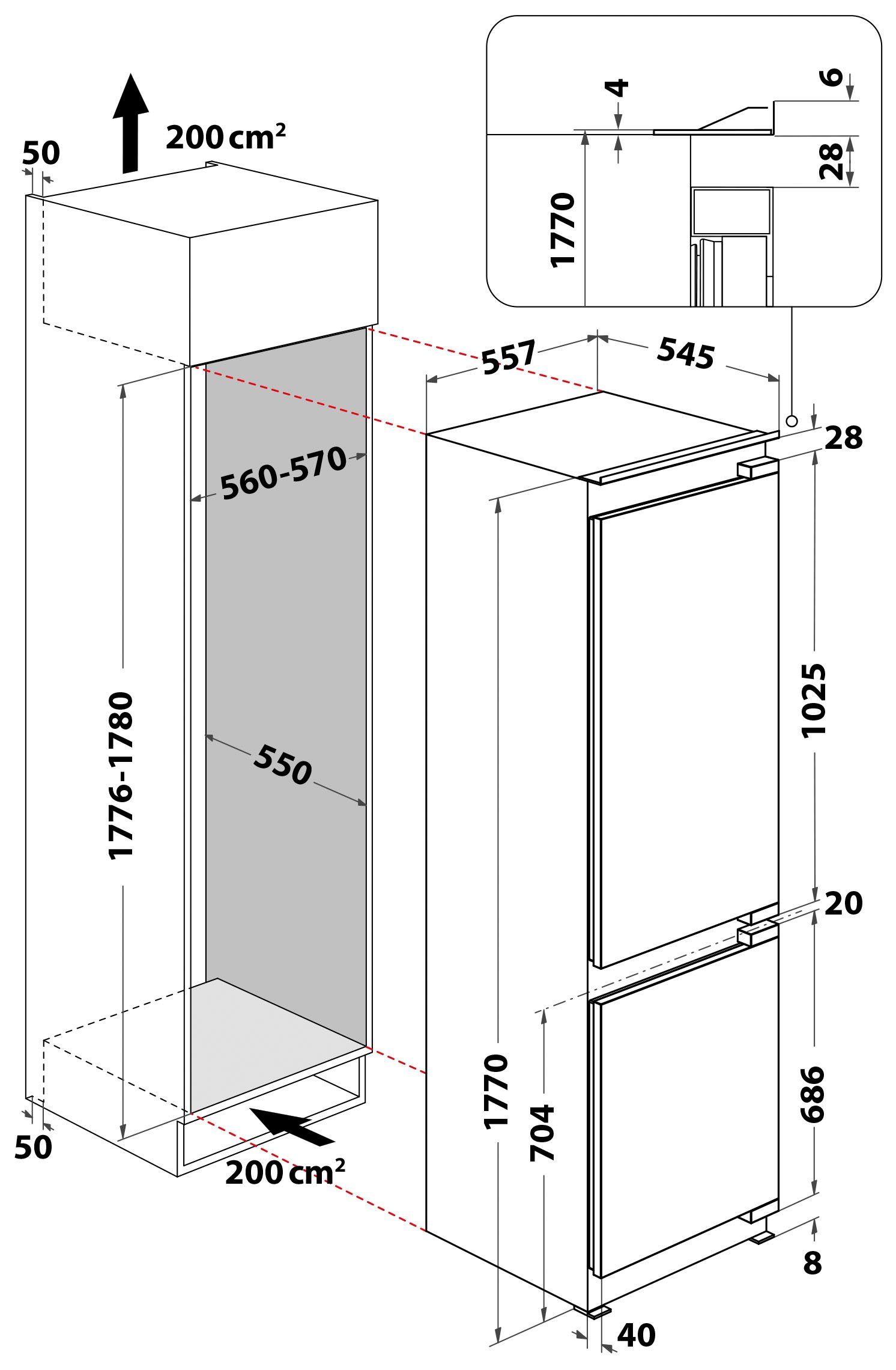 BAUKNECHT Einbaukühlgefrierkombination KGITN 18F4 M, 177 cm hoch, 55,7 cm breit