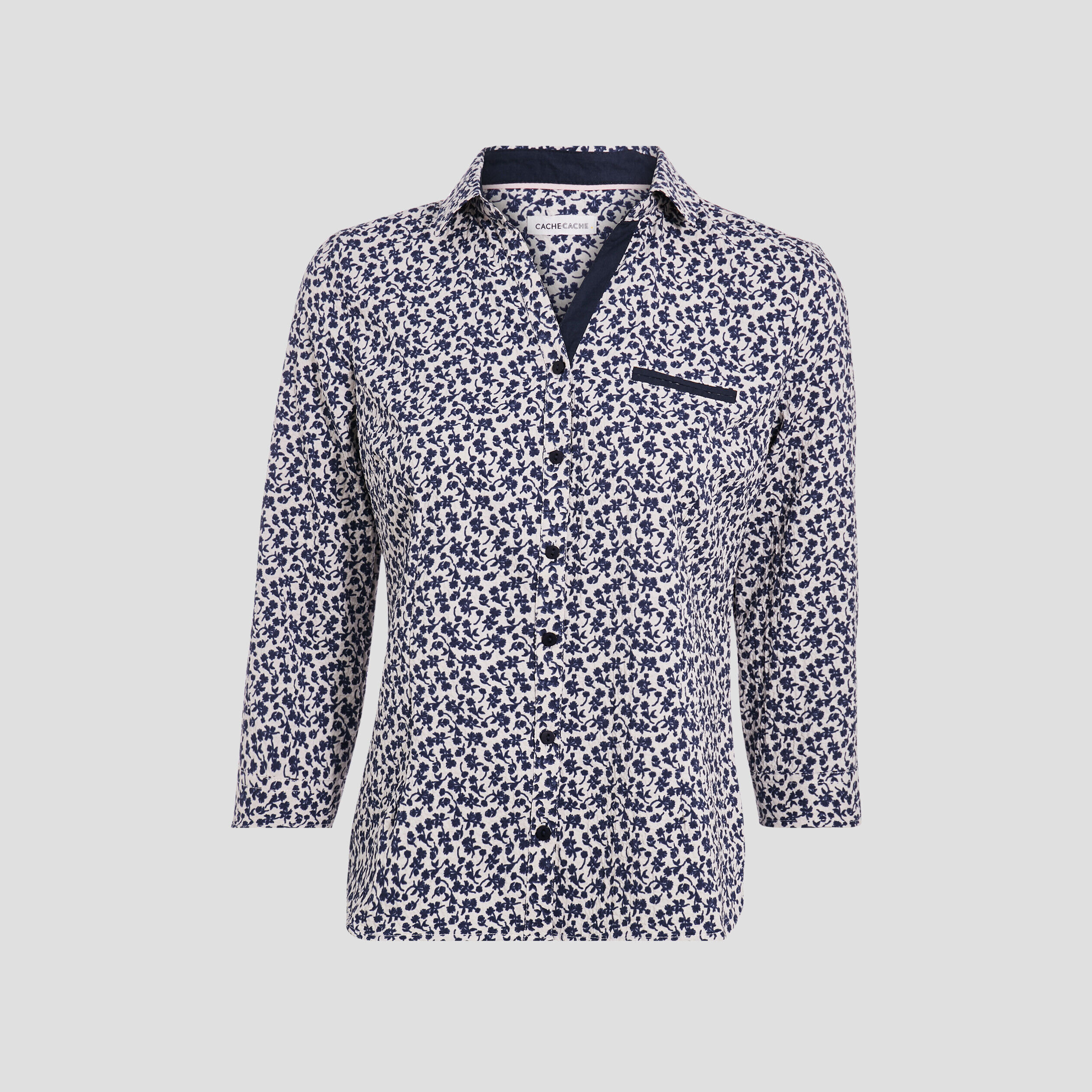 Blouse manches 3/4 bleu marine femme | Cache Cache