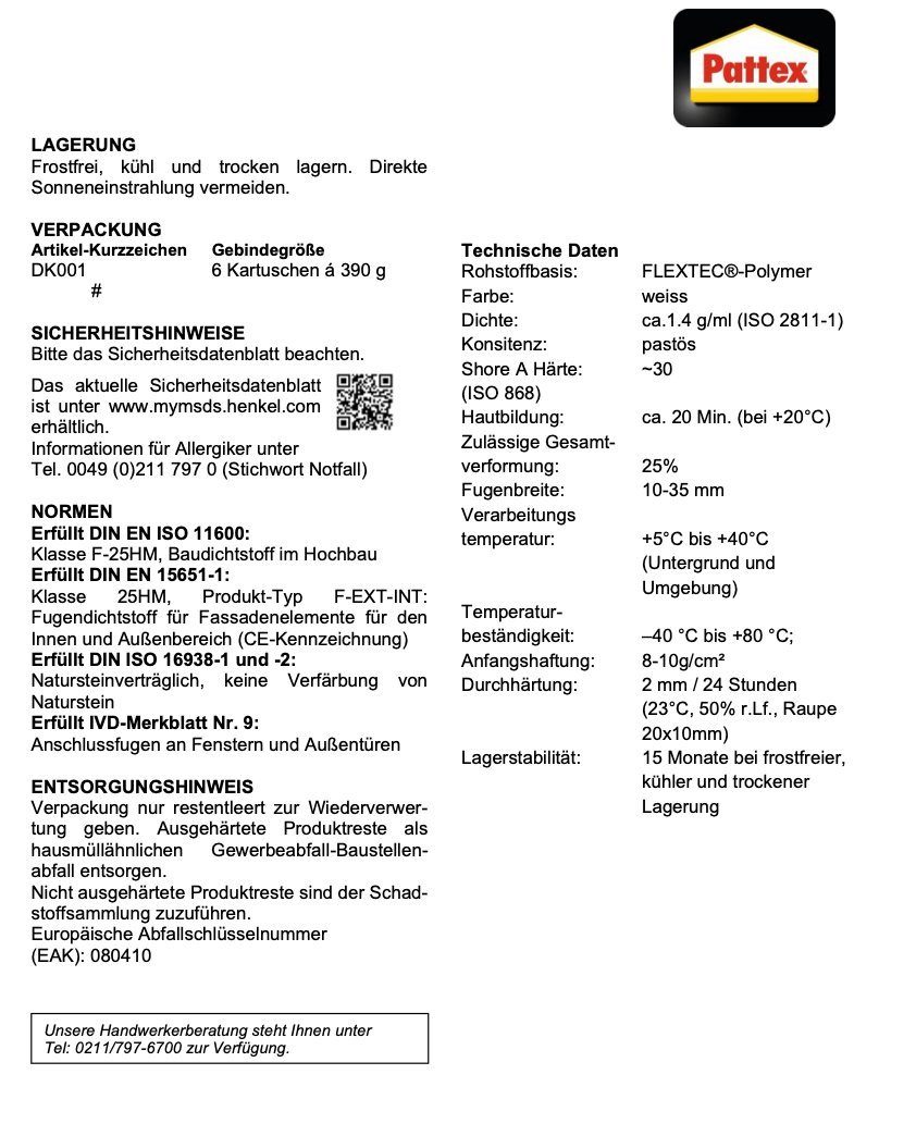 Pattex Dekorpaneele PATTEX DK FLEX 1000 Montagekleber PVC XPS EPS Befestigung Kleber Fix Fest Kartusche 390ml