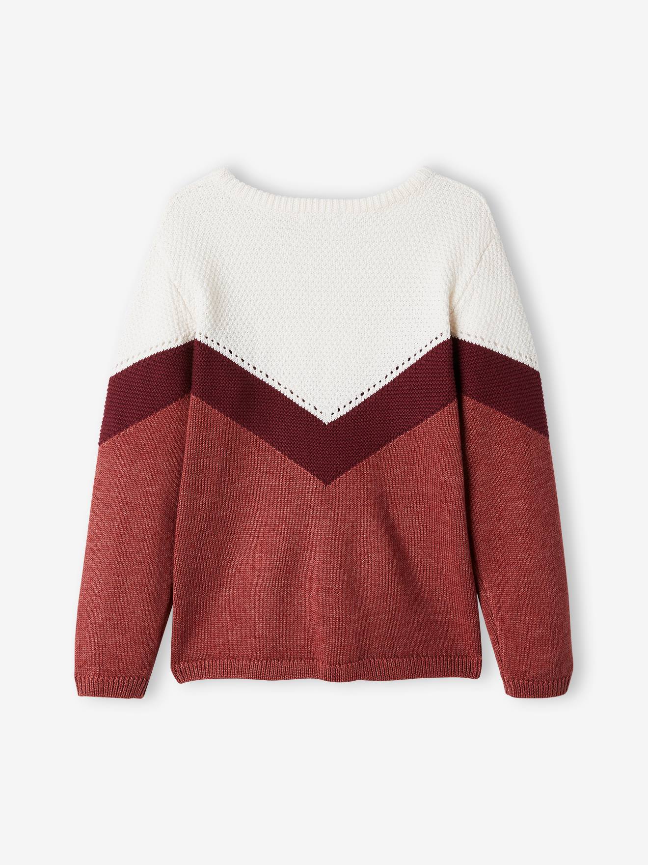 Pull colorblock fille bordeaux