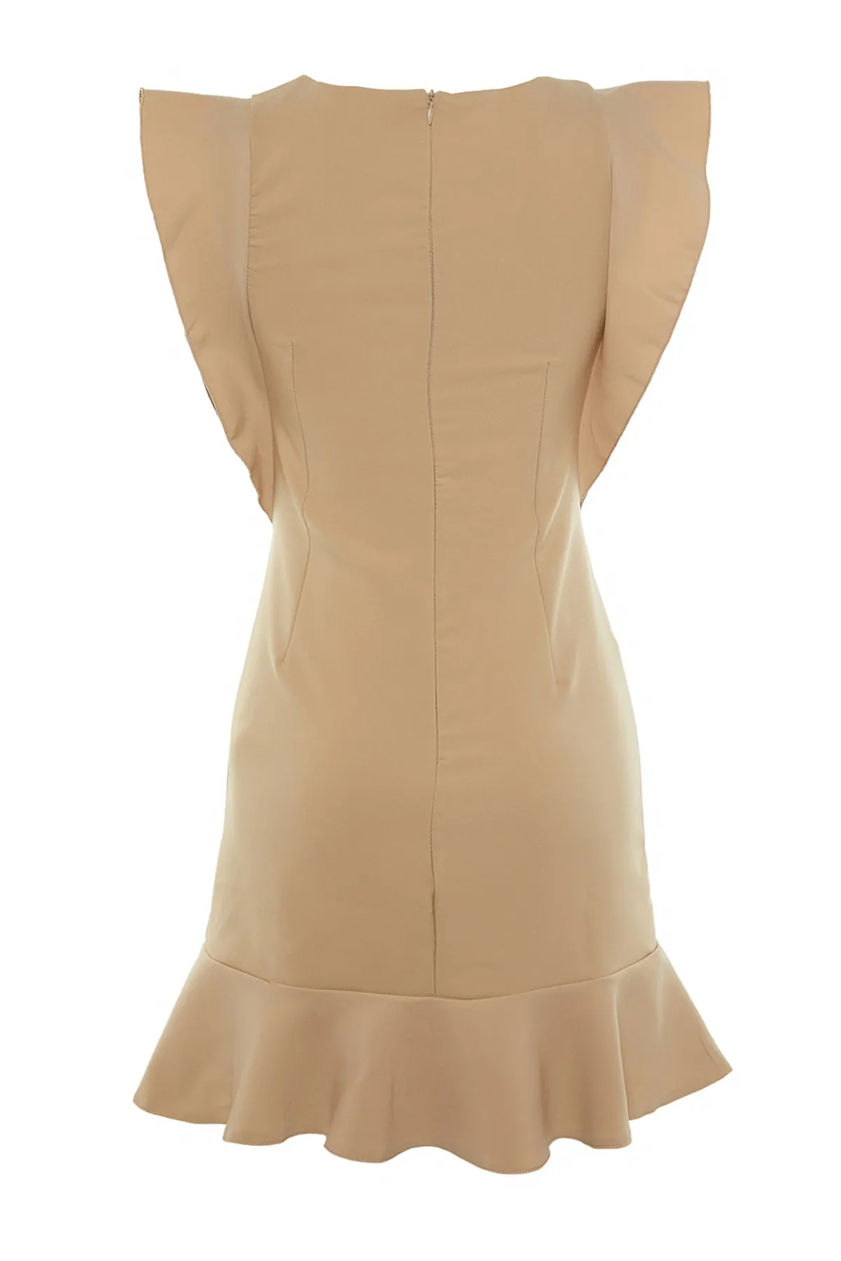 Trendyol Collection  Steinfarbenes Minikleid mit gewebten Rüschen und detailliertem Webmuster TWOSS19XB0075