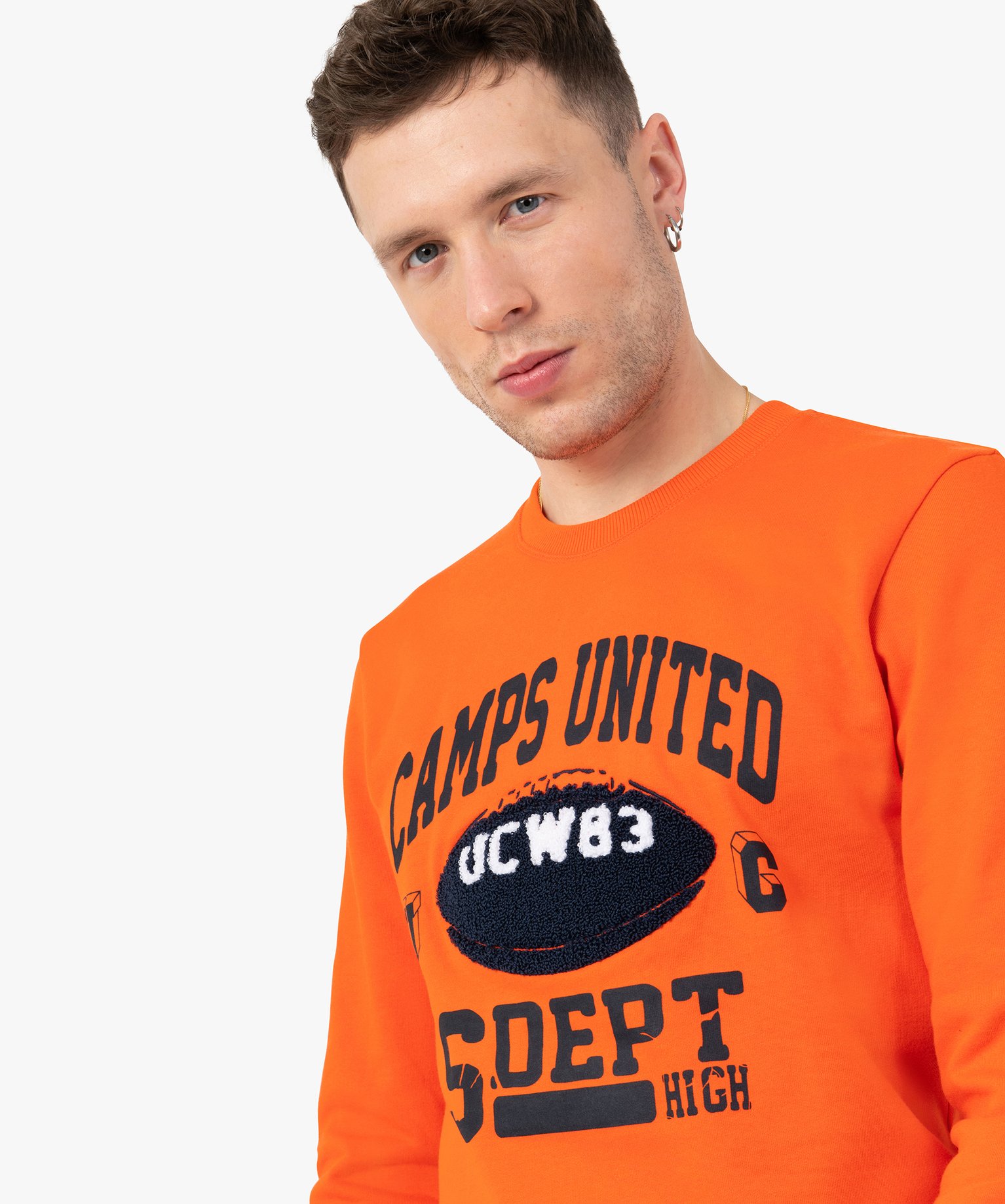 Sweat homme avec motif en maille bouclette – Camps United orange | GEMO