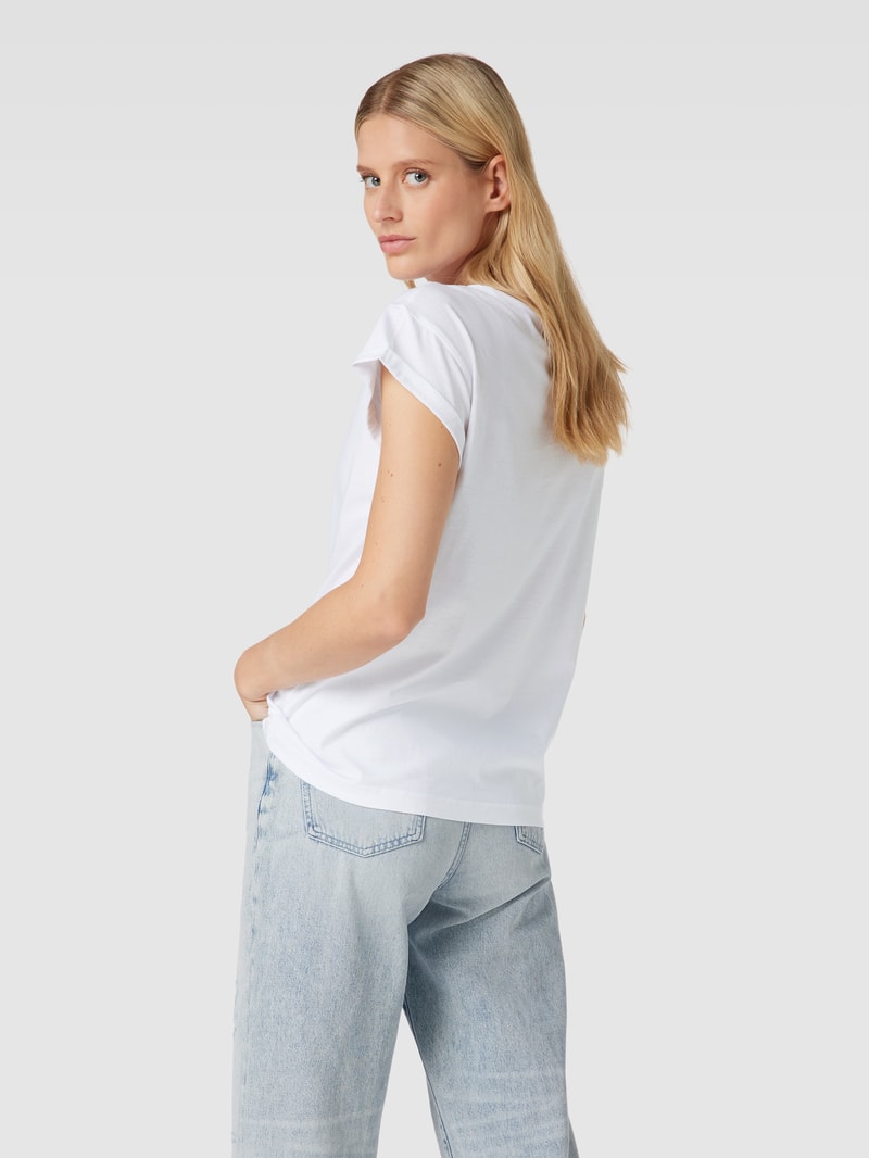 T-Shirt mit geripptem Rundhalsausschnitt in weiß