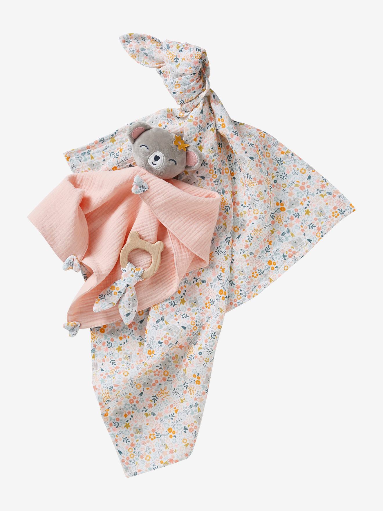 Vertbaudet Baby Geschenk-Set: Wickeltuch, Schmusetuch & Greifling mit Geschenkverpackung - rosa/koala