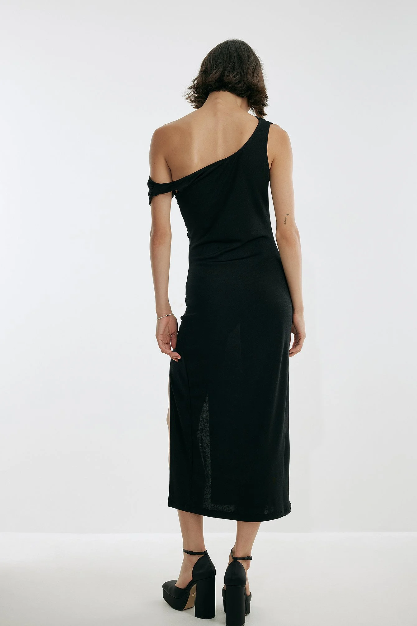 Slip Shoulder High Slit Dress