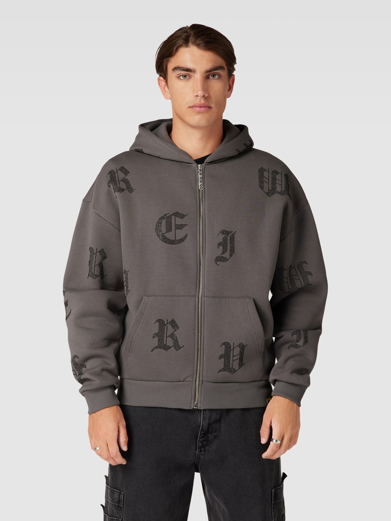 Sweatjacke mit Ziersteinbesatz in dunkelgrau