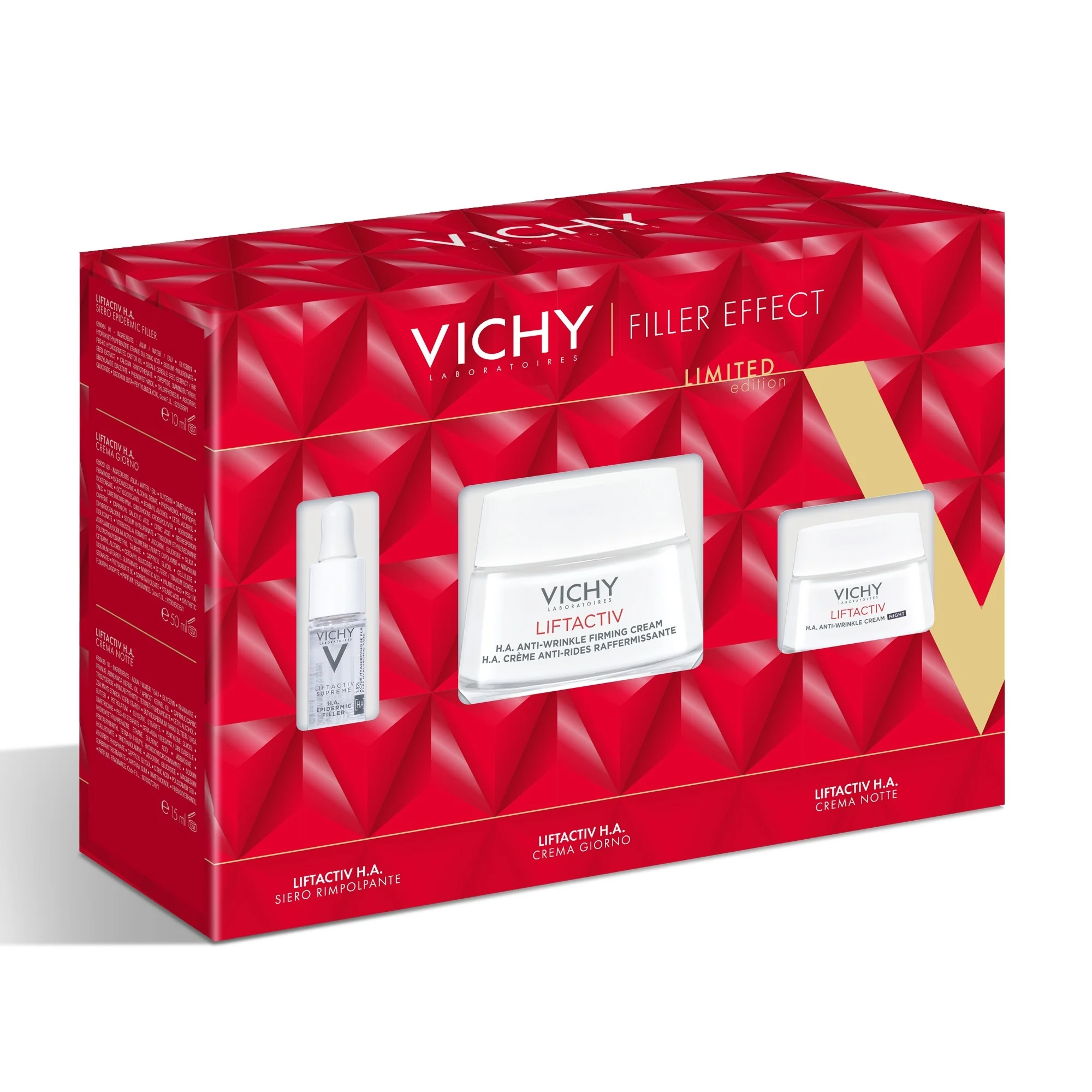 Liftactiv HA Epidermic Filler Serum + dnevna krema + nočna krema - komplet proti gubam, 24-urna nega obraza proti gubam