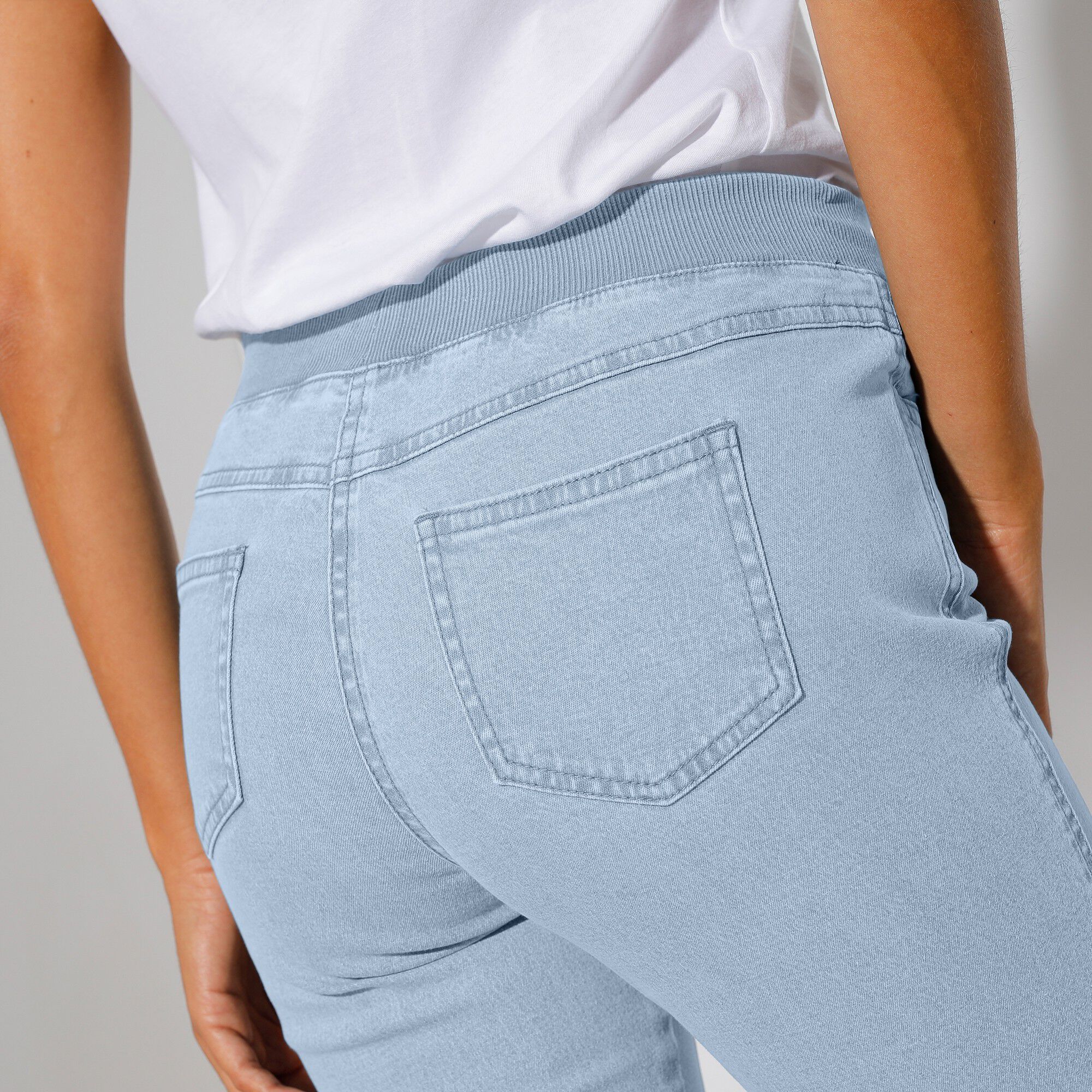 Pantacourt jean taille élastiquée