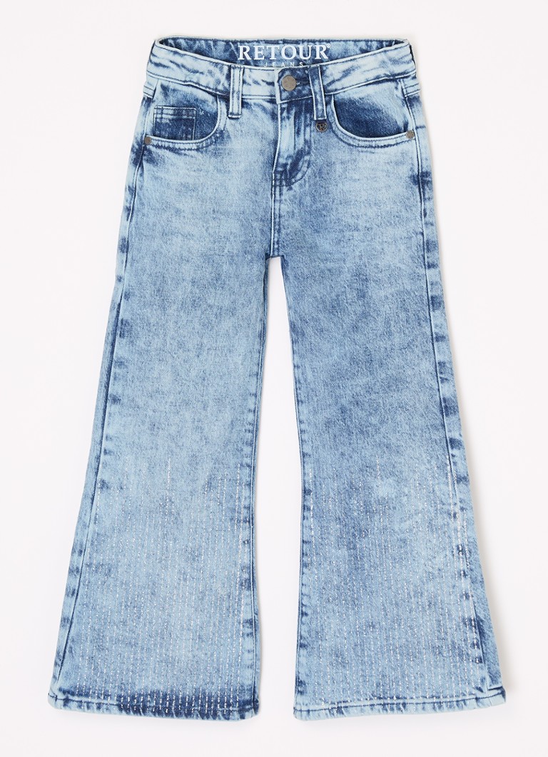 „Retour Jeans Gigi“ aukštu juosmeniu ir plačiomis kojomis džinsai su blizgučiais