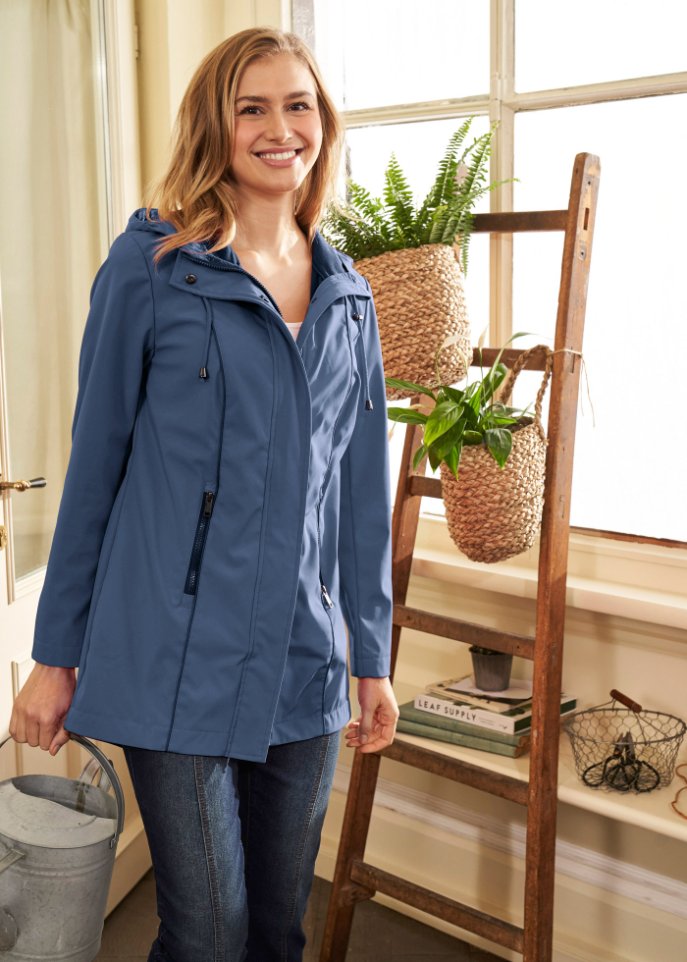 Softshell-Parka mit kontrastfarbenen Nähten, Innenfutter