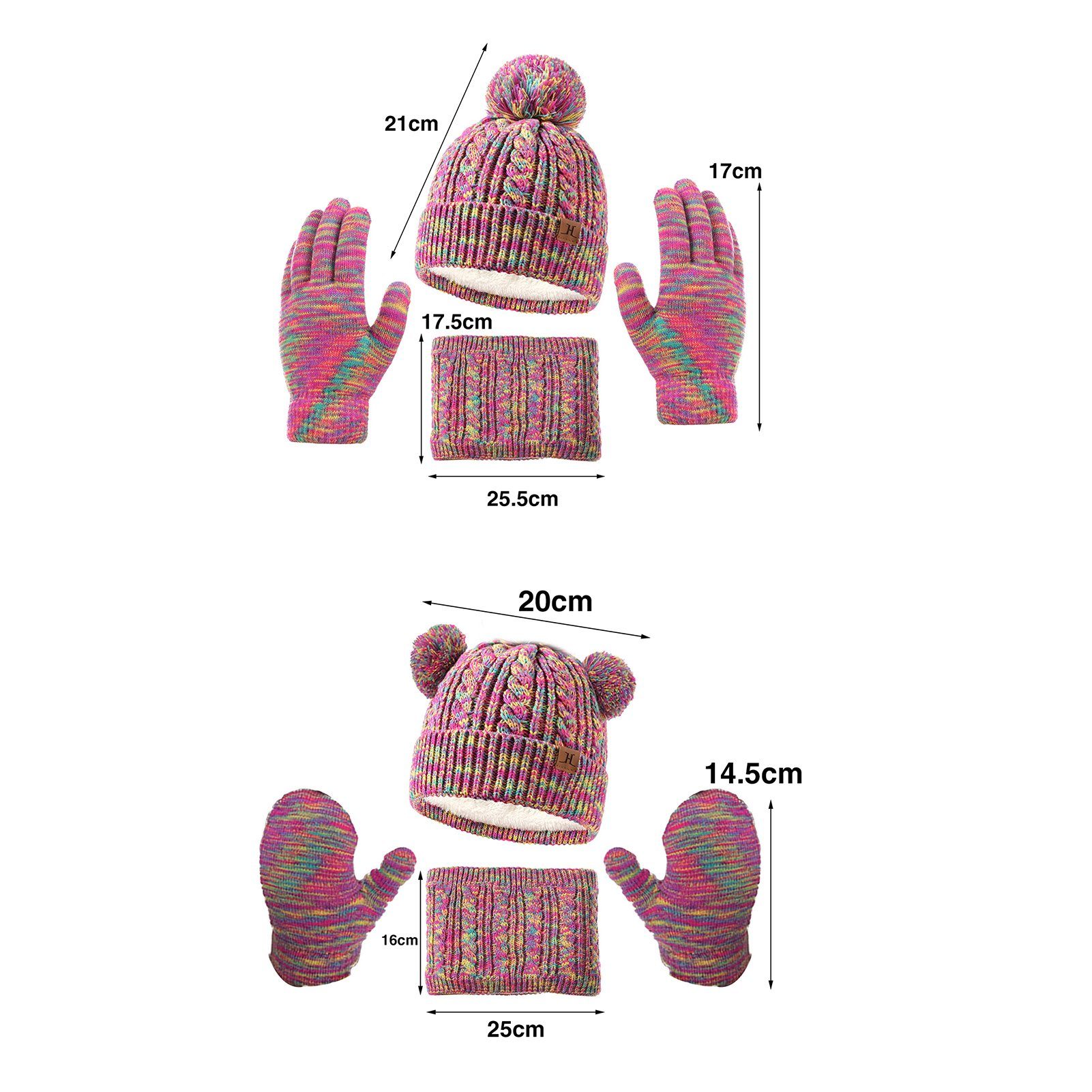 Rutaqian Mütze & Schal 3in1 Kinder Wintermütze Schal Handschuhe Set Wintermütze Beanie Hut Handschuhe Schal Set für Kinder 3-10 Jahre