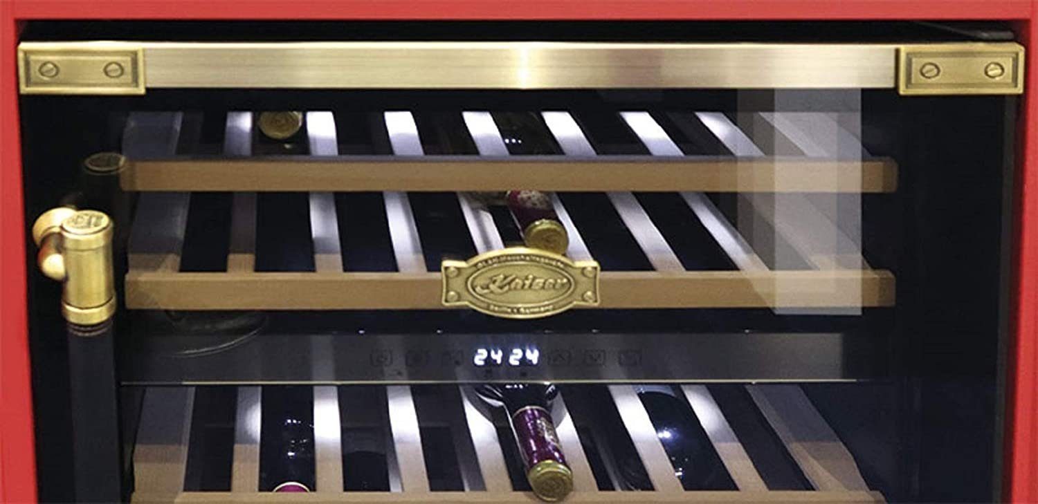 Kaiser Küchengeräte Weinkühlschrank K 64750 AD, für 46 Standardflaschen á 0,75l,Retro Weinkühlschrank 145l 46 Weinflachen 2 Klimazonen Freistehend