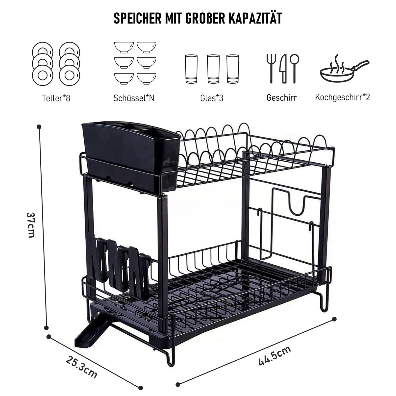 CALIYO Geschirrständer Abtropfgestell Geschirr, 2-stufiges Geschirrabtropfgestell Edelstahl, Geschirr Abtropfständer Abtropfgitter, Dish Drying Rack Drainer