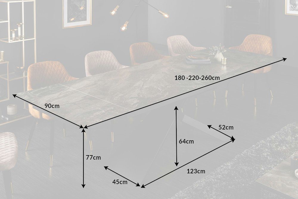 riess-ambiente Esstisch EUPHORIA 180-220-260cm taupe / schwarz, Keramik · ausziehbar · Marmor-Optik · Industrial Design