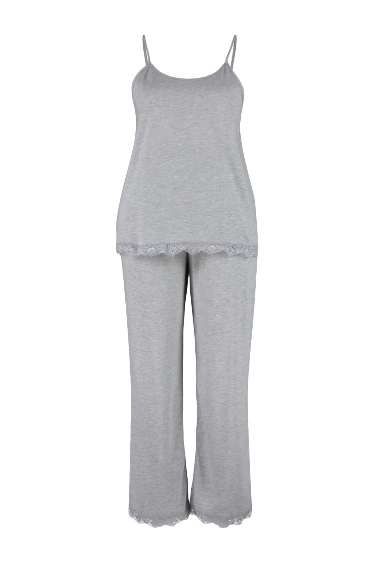 Trendyol Curve  Graues Pyjama-Set aus Strick mit Spitzendetail