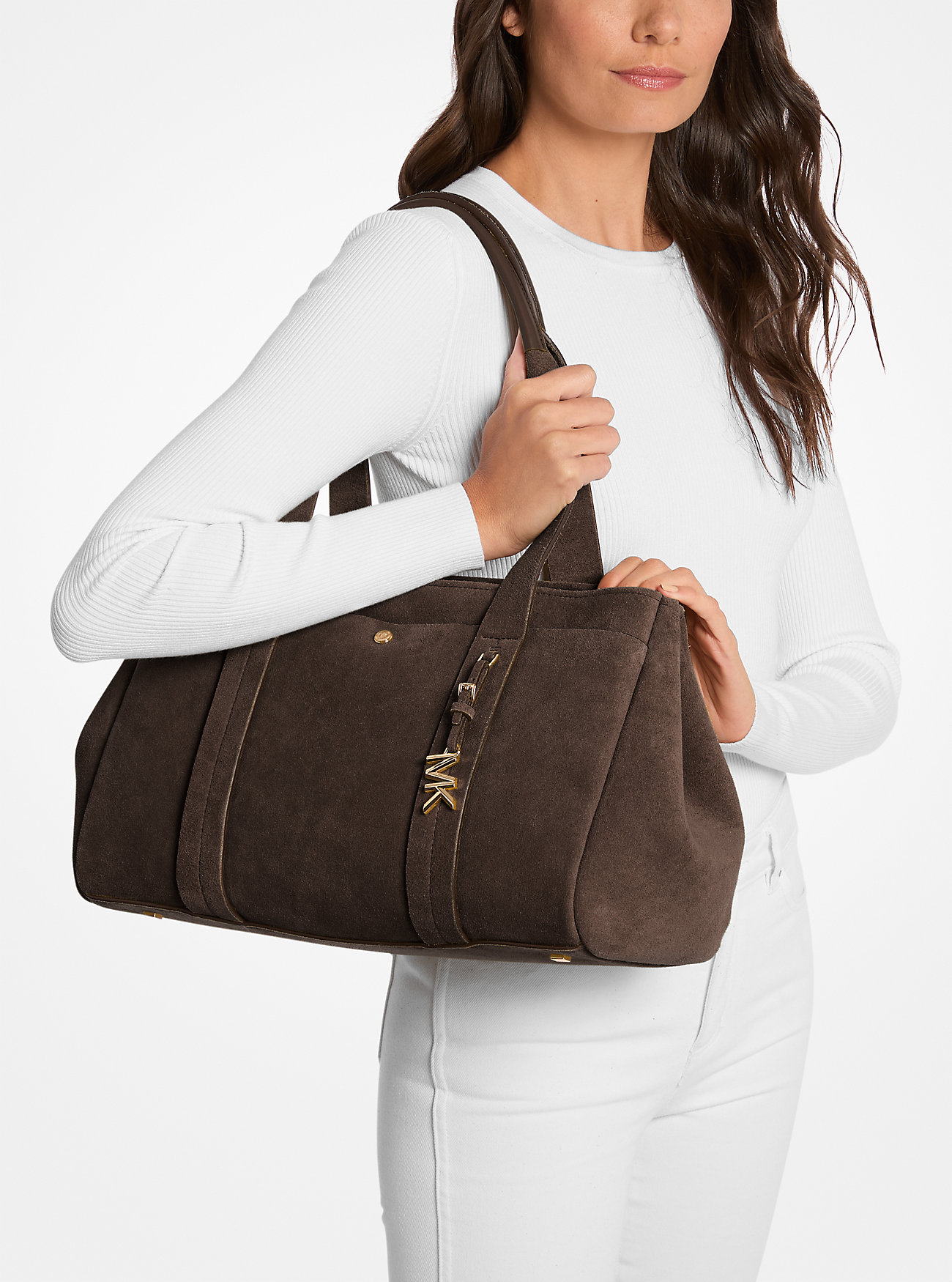 Romee Large Suede Tote Bag - CHOCOLATE
