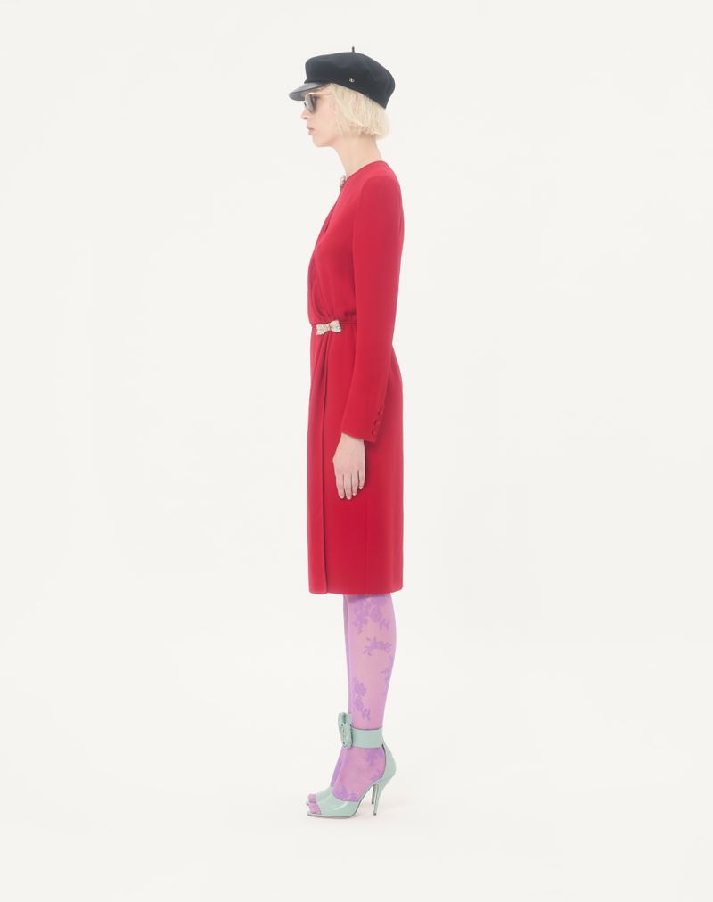Vestido midi bordado em cady de alta costura