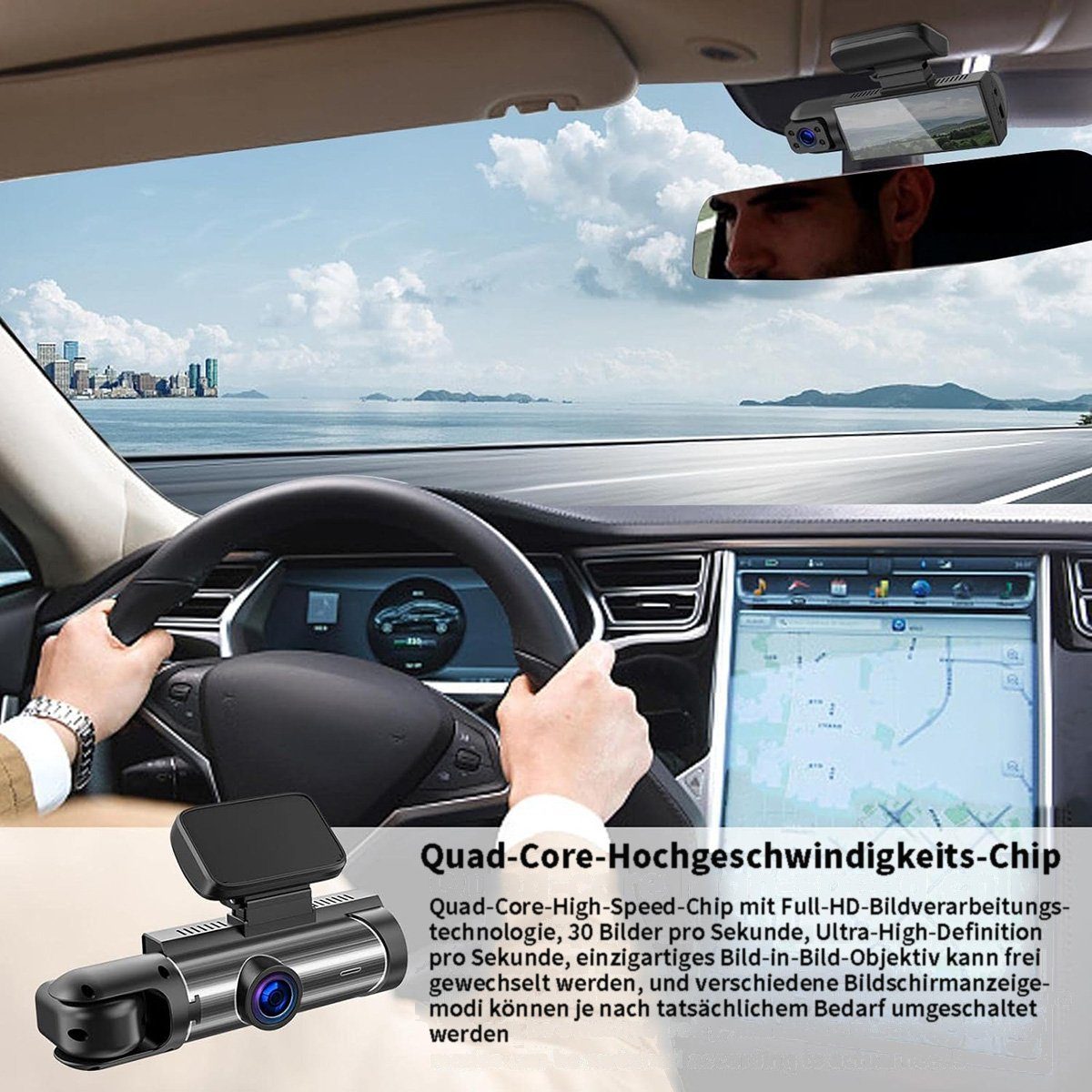 Yoyaxi Zweilinsen-Autokamera für 24-Stunden-Überwachung Dashcam (Nachtsicht, Bewegungserkennung, Parkmodus für Unfallaufzeichnungen)