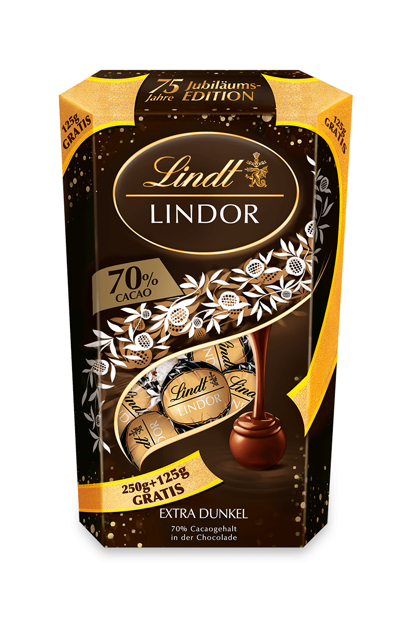 LINDOR Cornet 70% 75 Jahre Jubiläum, 375g