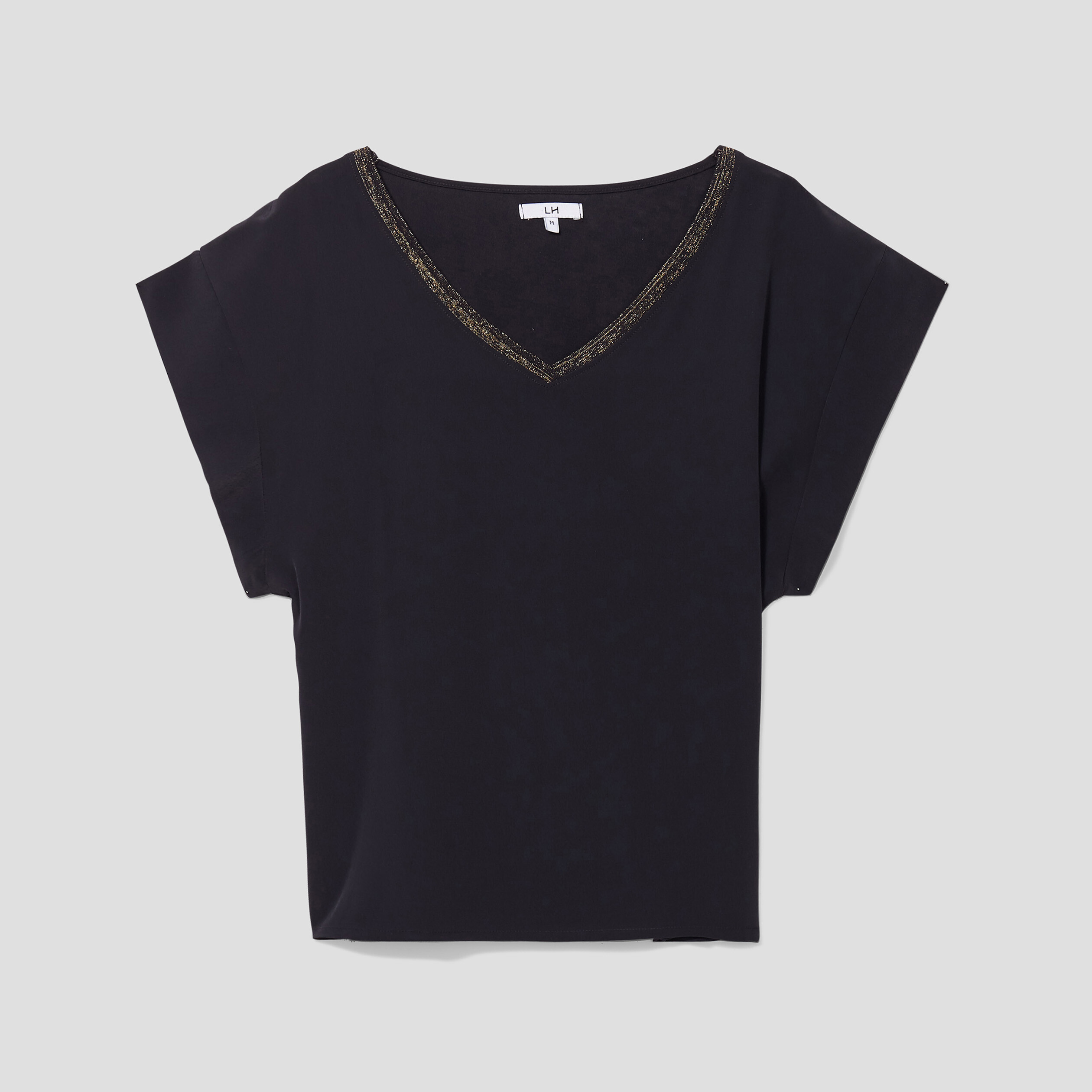 T-shirt col en V à bandes métallisées noir femme | La Halle