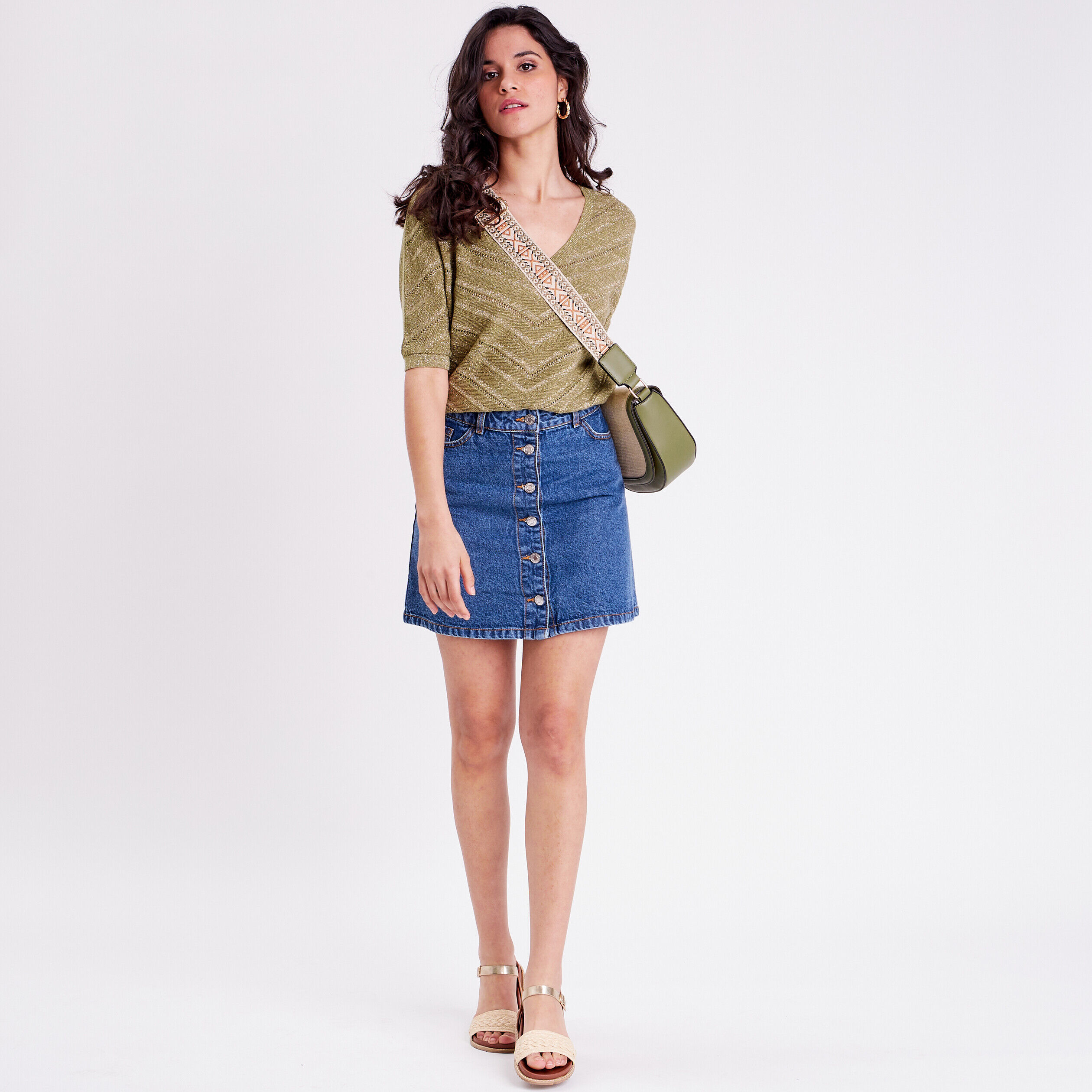 Pull manches chauves-souris vert kaki femme | Cache Cache