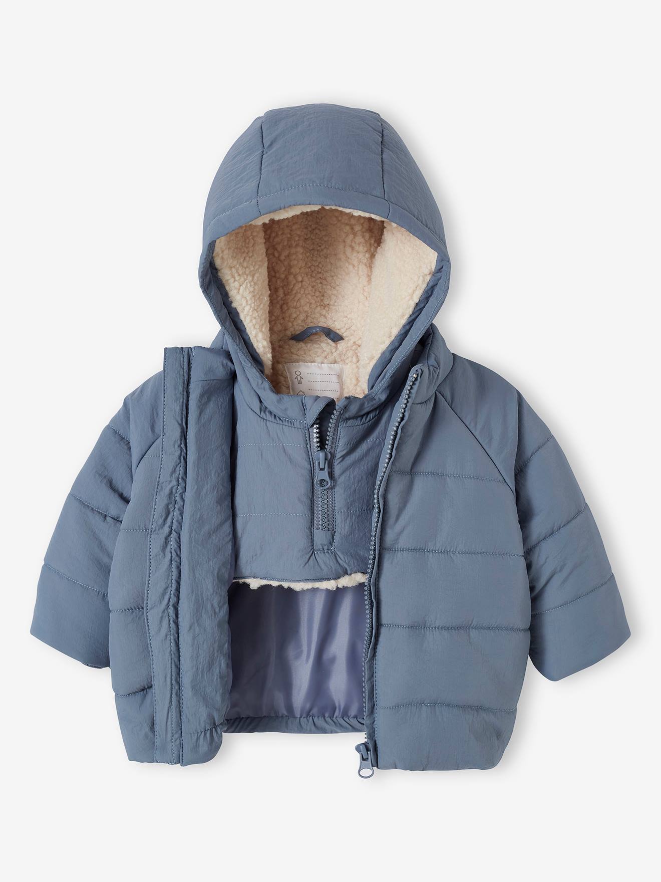 Vertbaudet Baby Winterjacke mit abnehmbarer Kapuze, Recycling-Polyester - graublau