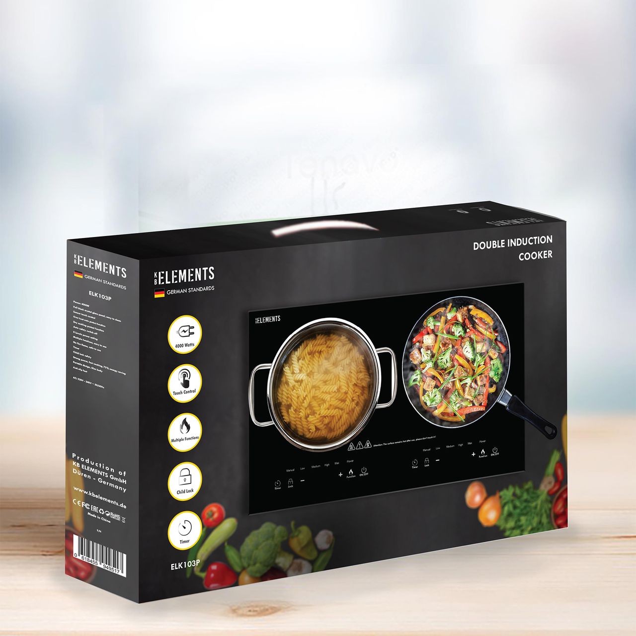 KB Elements ELK103P Doppel Induktionskochplatte 4000W 2 Herdplatten Display   Timmer