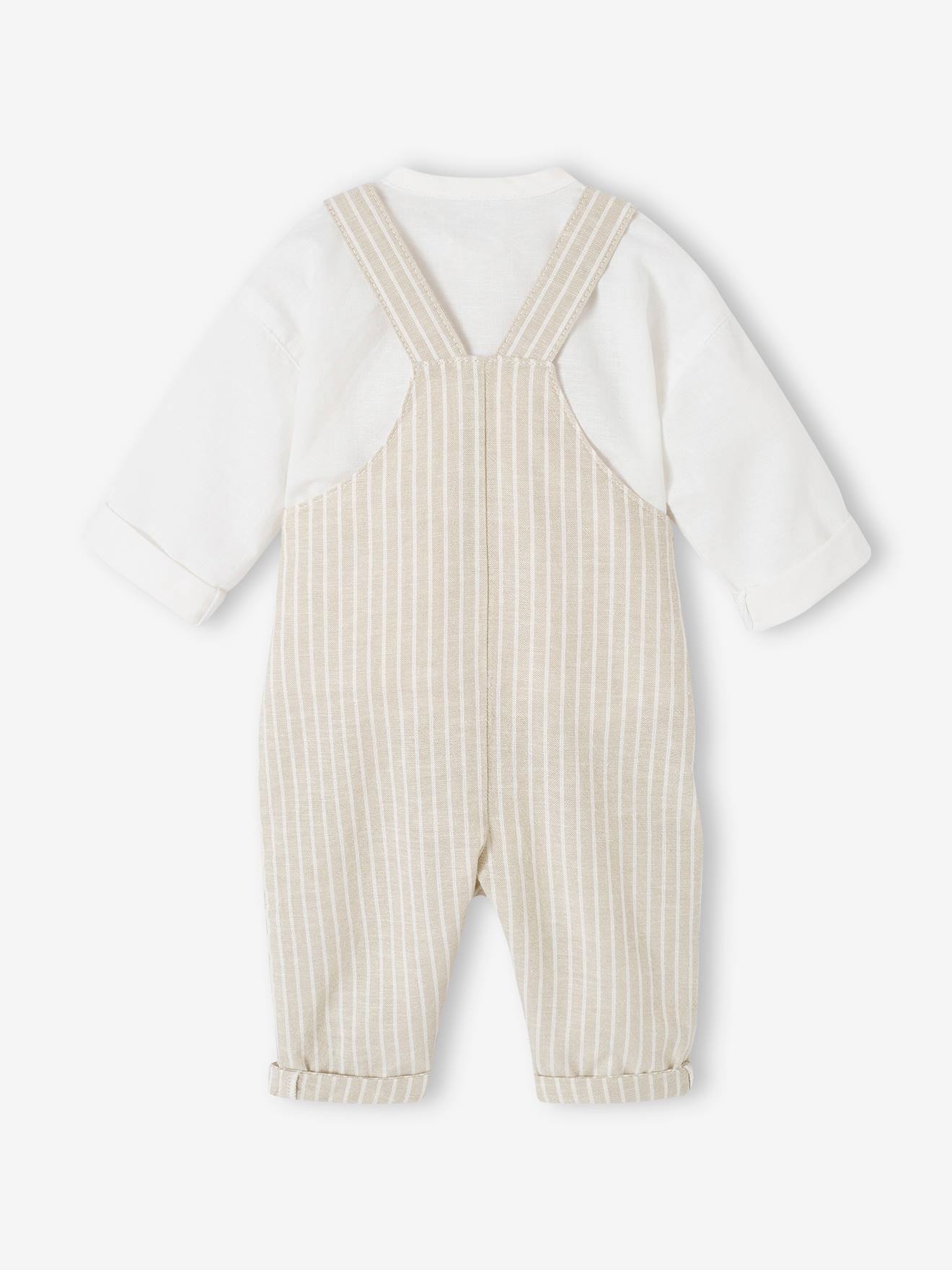 Vertbaudet Festliches Baby-Set: Latzhose & Hemd aus Leinenmix - tonfarben