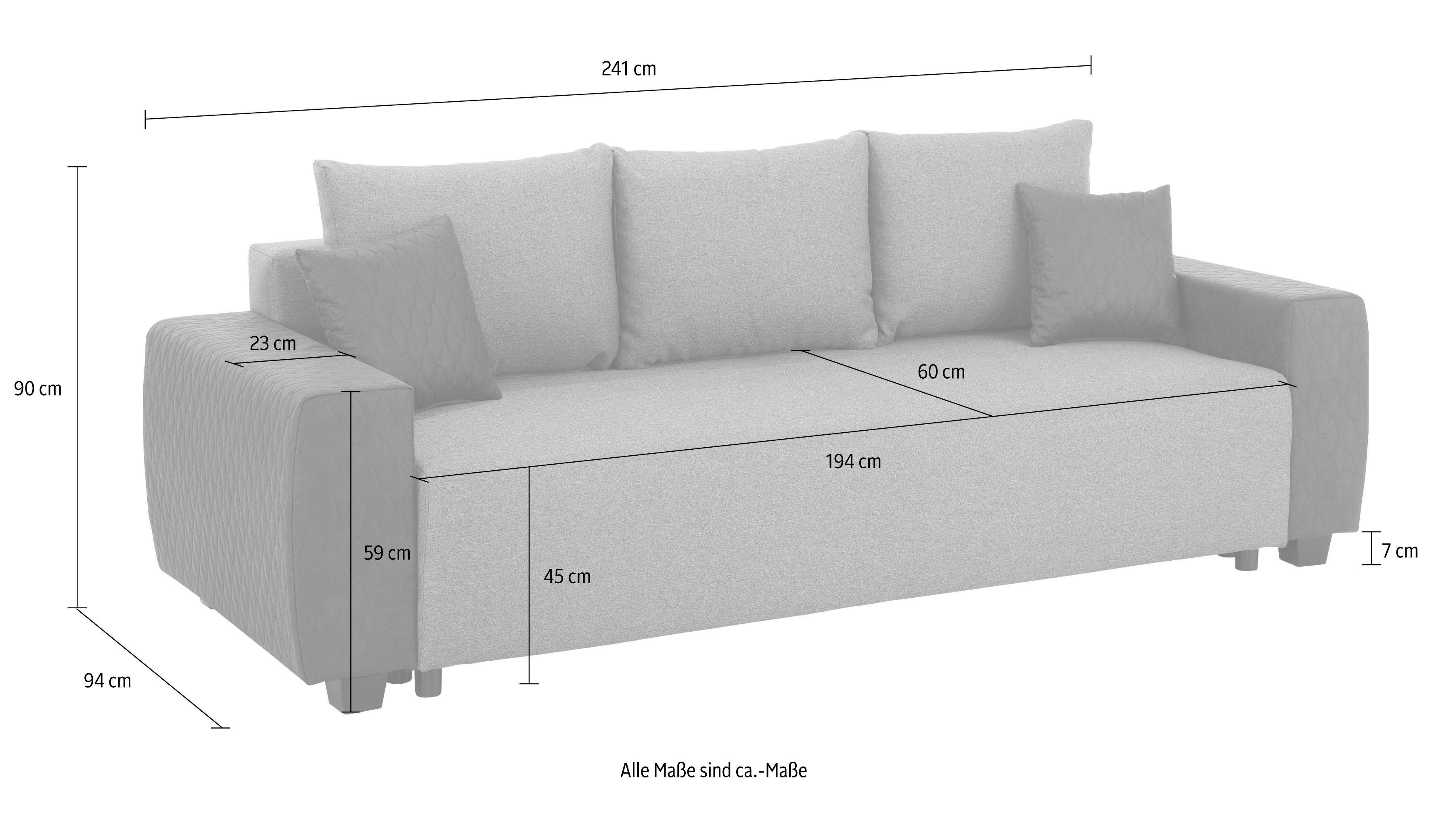Home affaire Schlafsofa Bella, mit geprägtem Bezug bei Armlehnen