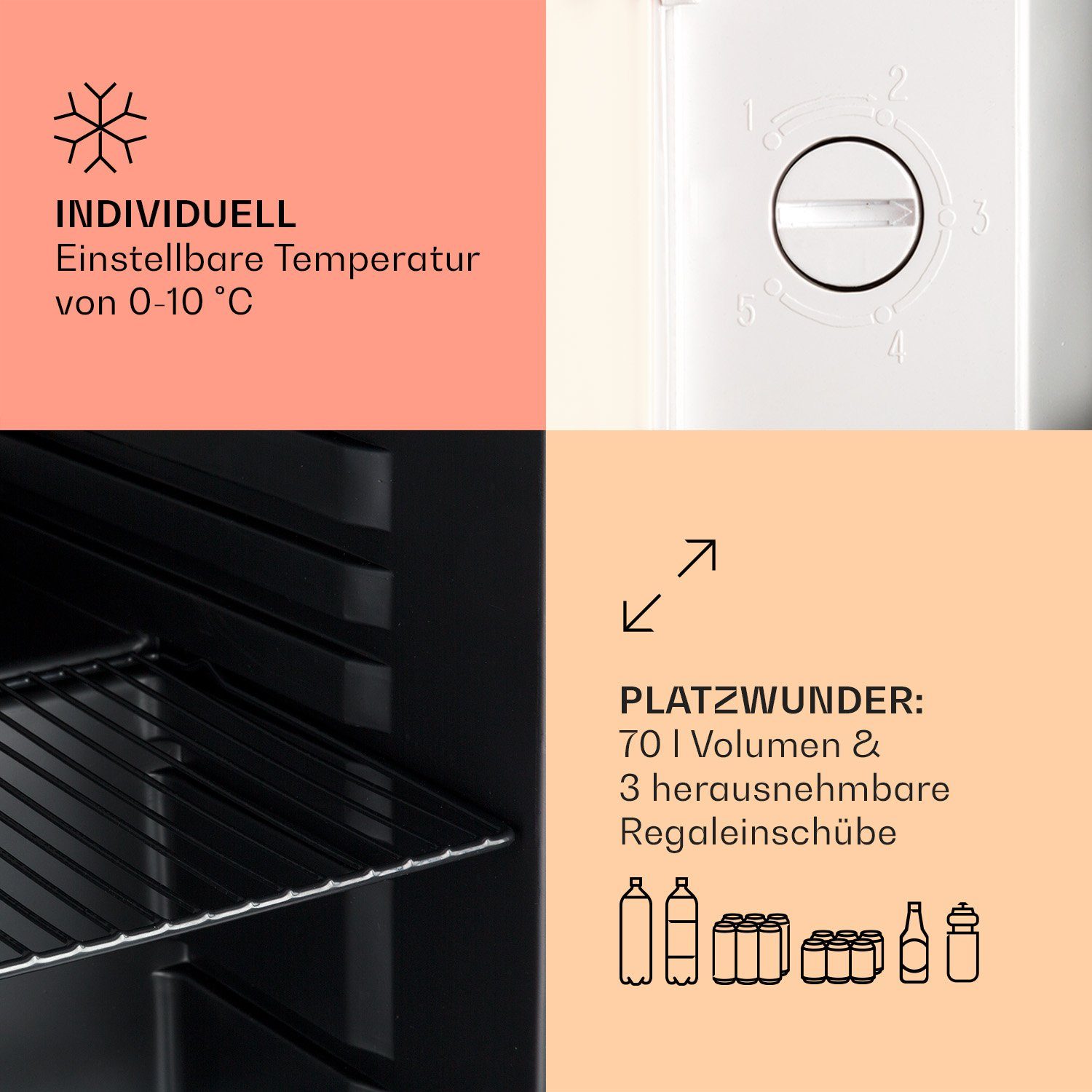 Klarstein Getränkekühlschrank HEA13-PopLife-48L 10040737, 47.5 cm hoch, 44 cm breit, Bierkühlschrank Getränkekühlschrank Flaschenkühlschrank mit Glastür
