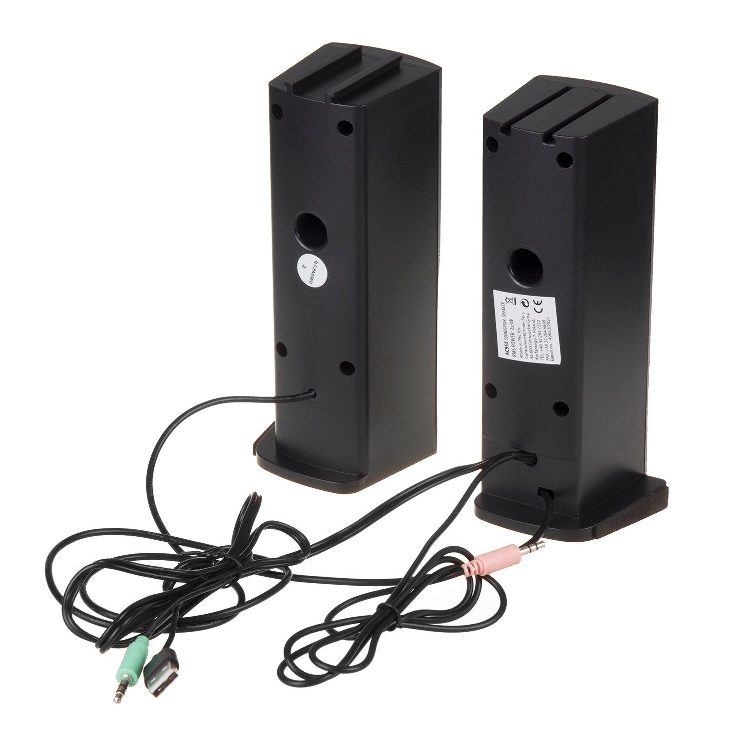 Audiocore AC955 2.0 PC-Lautsprecher (6 W, Soundbar-Funktion [Modulare Verbindung], Anschluss für AUX / Kopfhörer / Mikrofon, RGB-Bleuchtung, 6W)