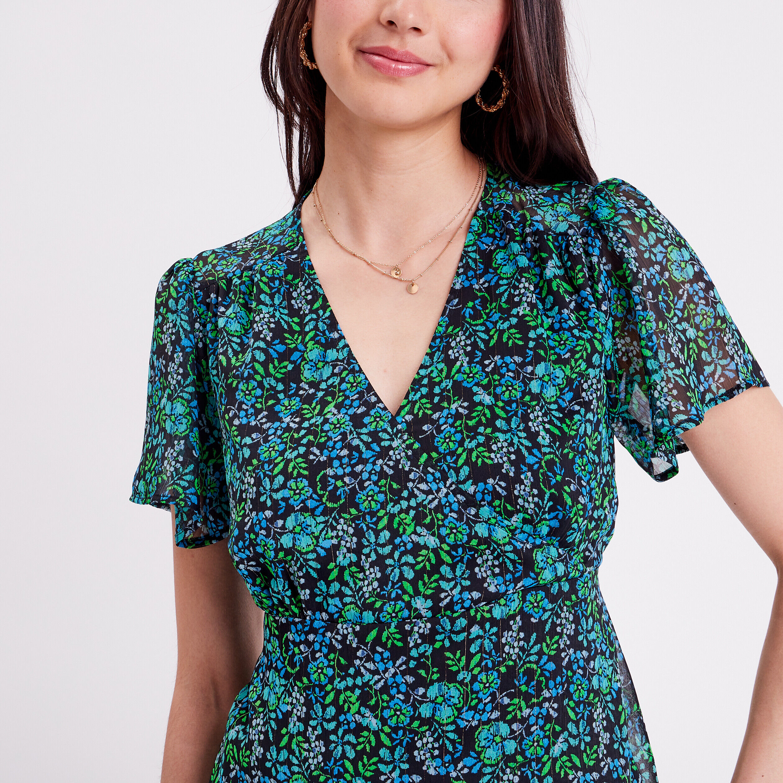 Blouse manches courtes vert femme | Cache Cache